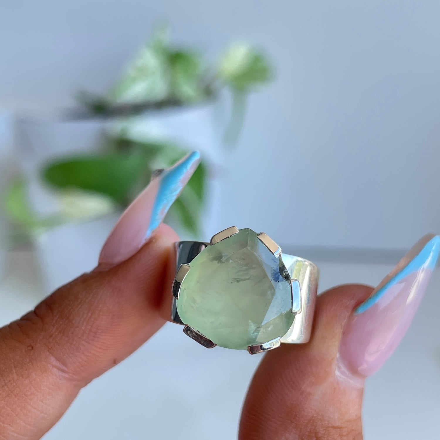 Prehnite Teardrop Ring Sz7.5