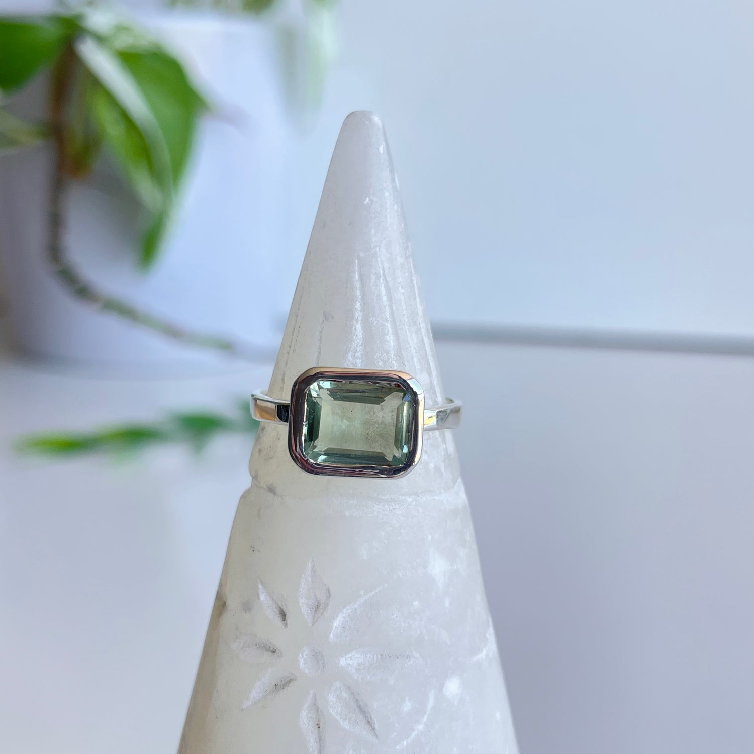 Green Amethyst Rectangle Ring
