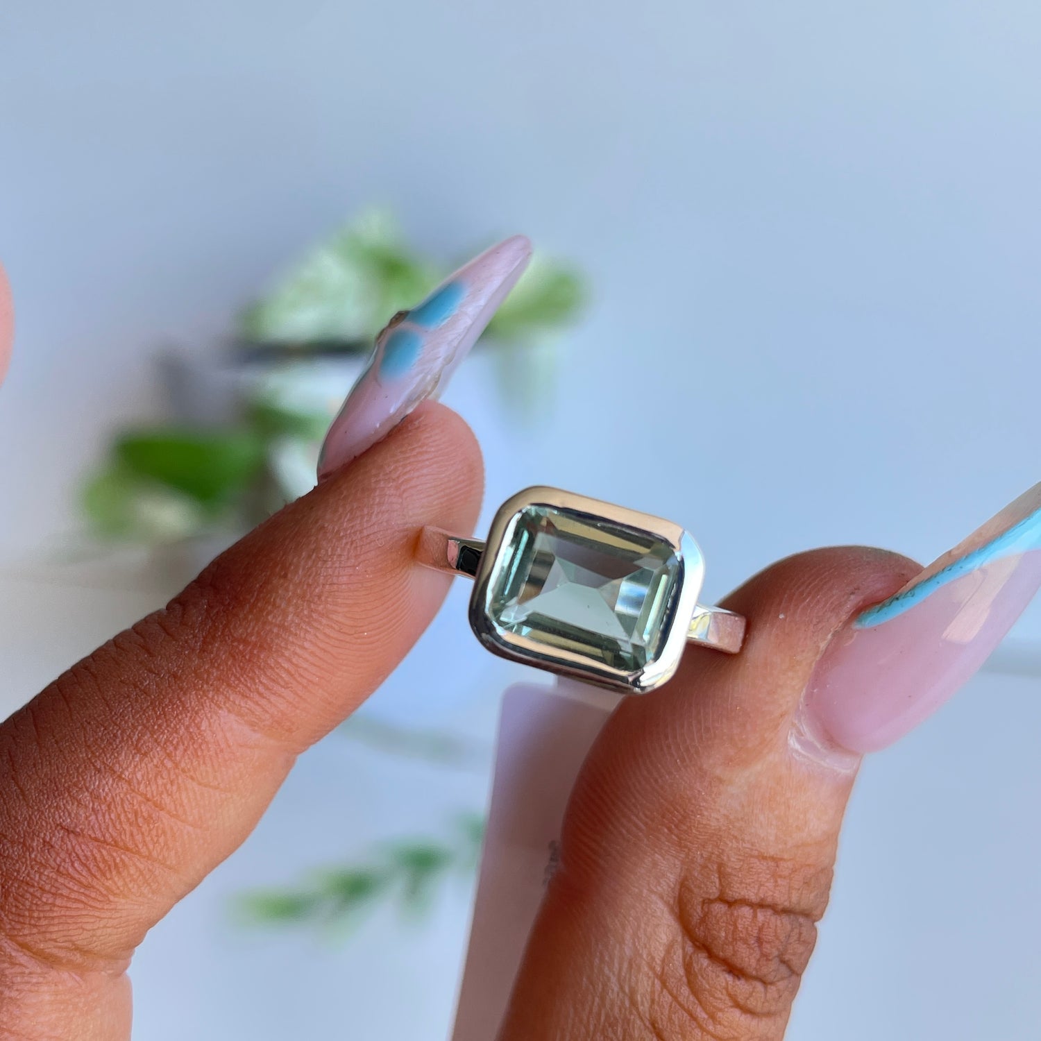 Green Amethyst Rectangle Ring