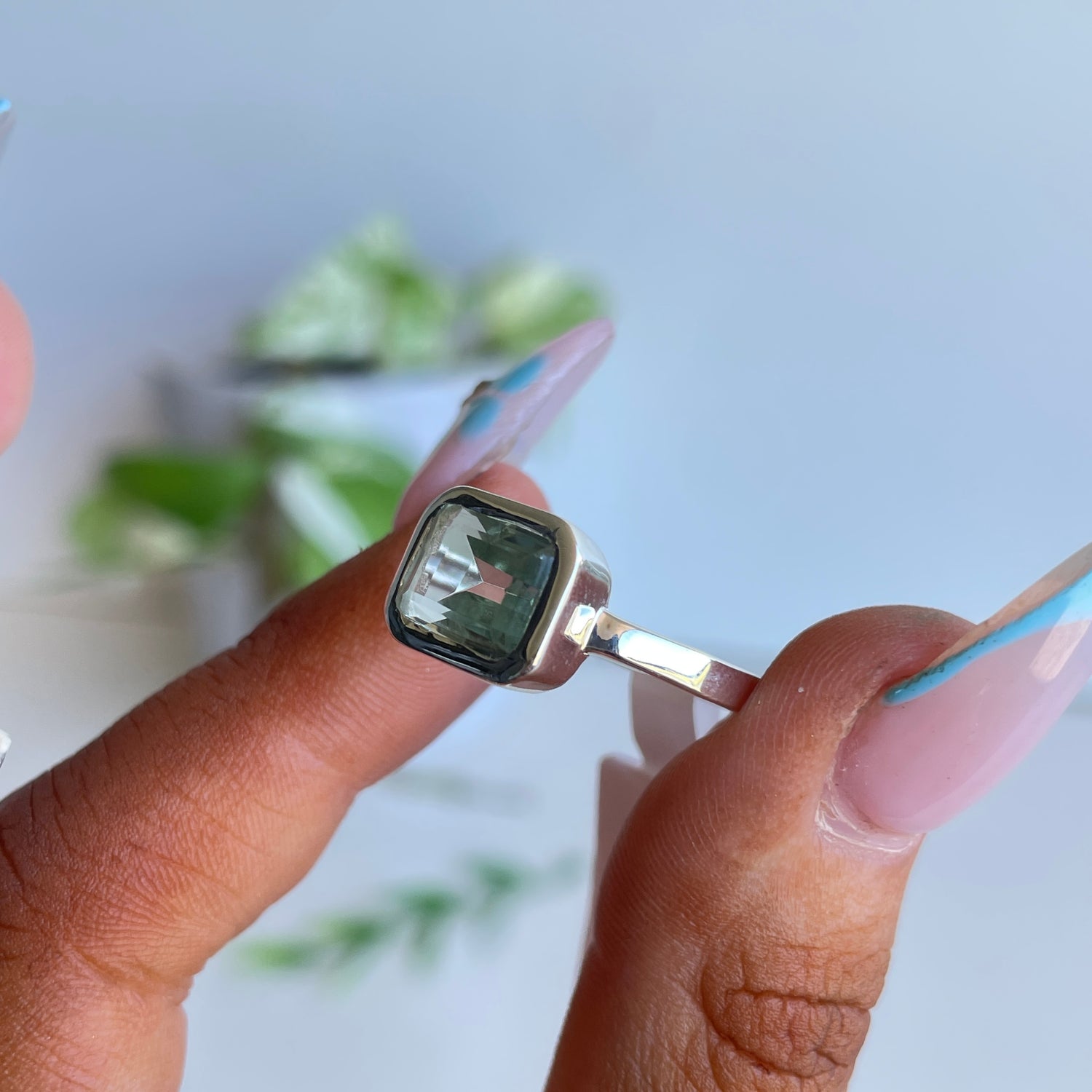 Green Amethyst Rectangle Ring