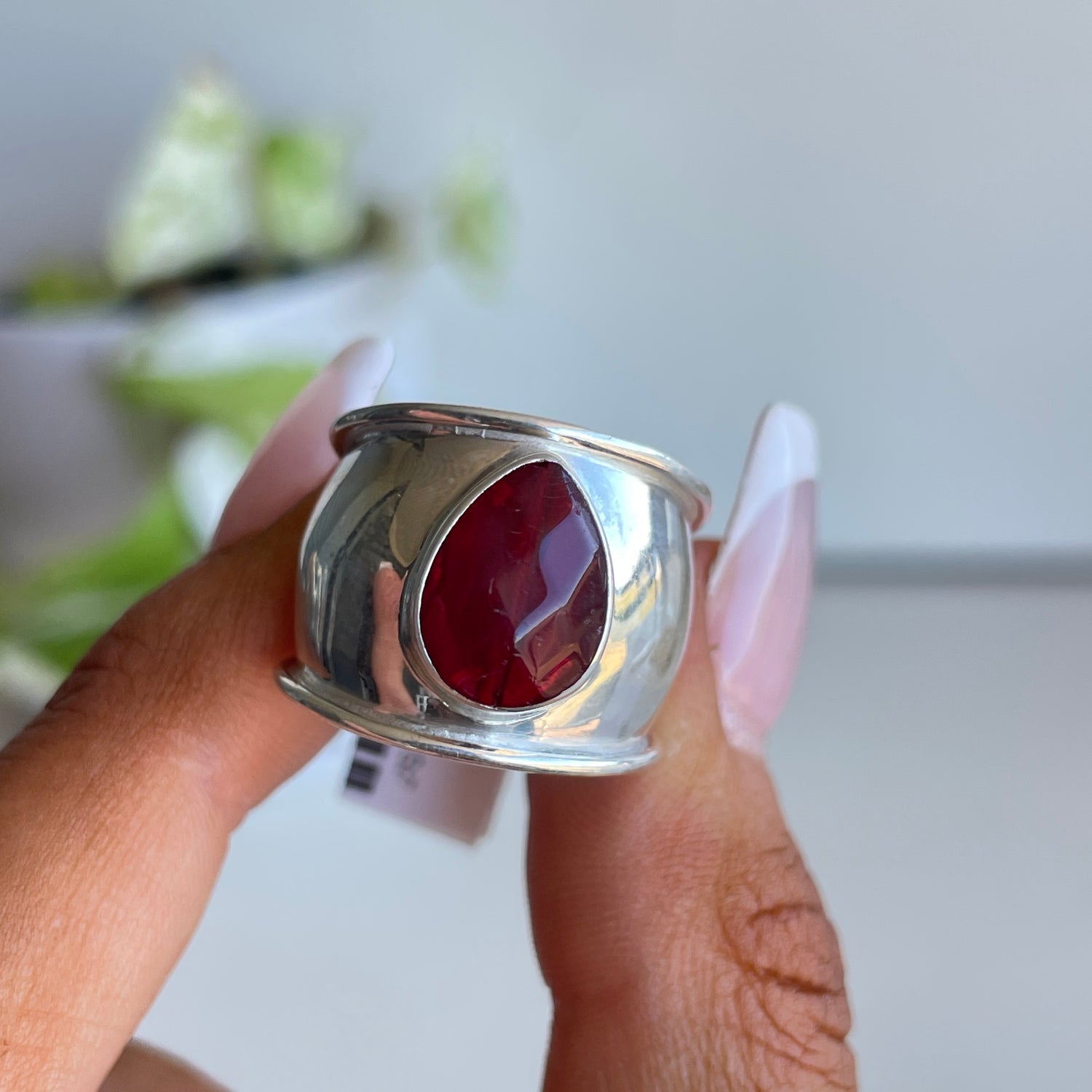 Garnet Teardrop Ring Sz7