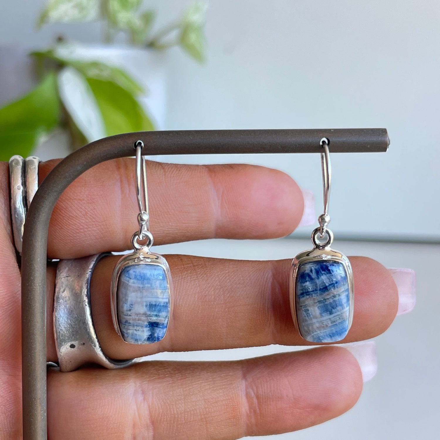 Blue Scheelite Rectangle Earrings