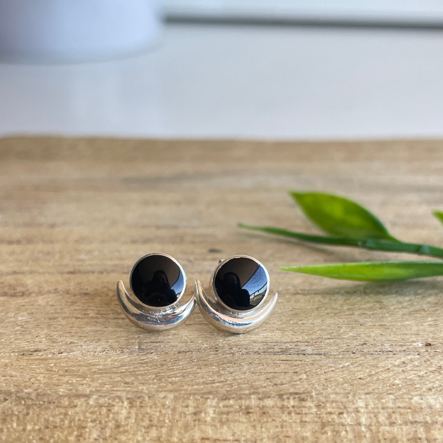 Black Shell New Moon Earrings