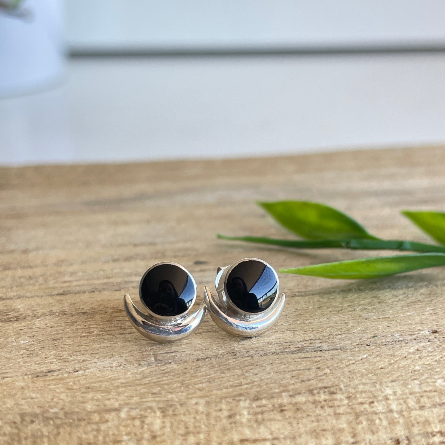 Black Shell New Moon Earrings