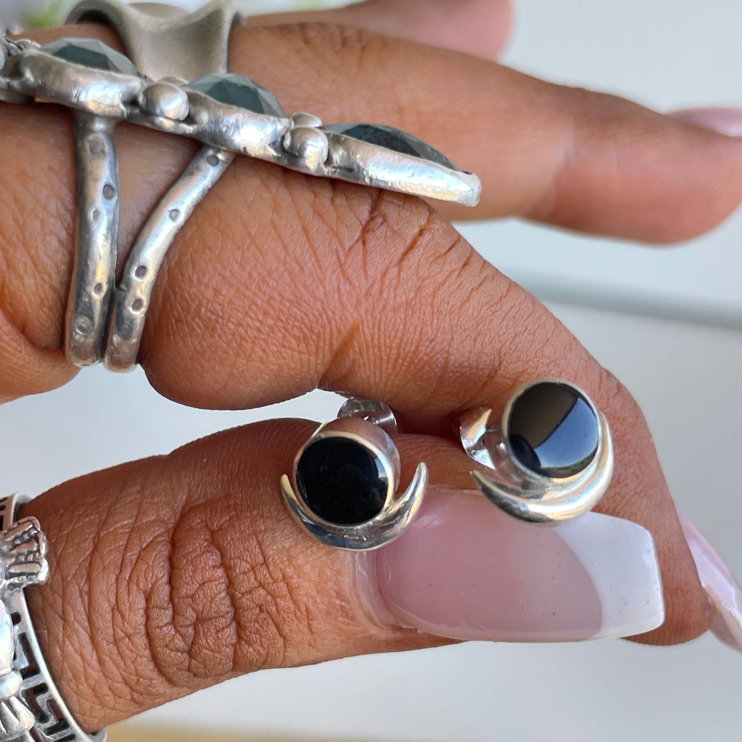 Black Shell New Moon Earrings
