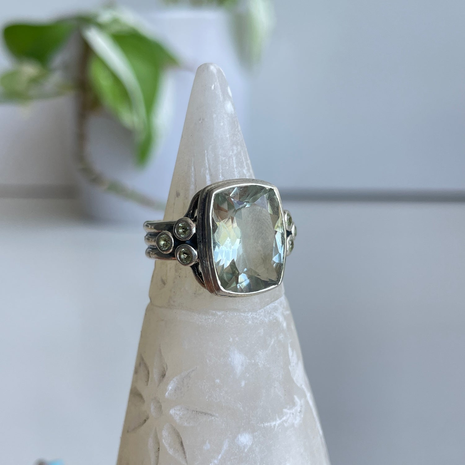 Green Amethyst Rectangle Ring Sz7.5