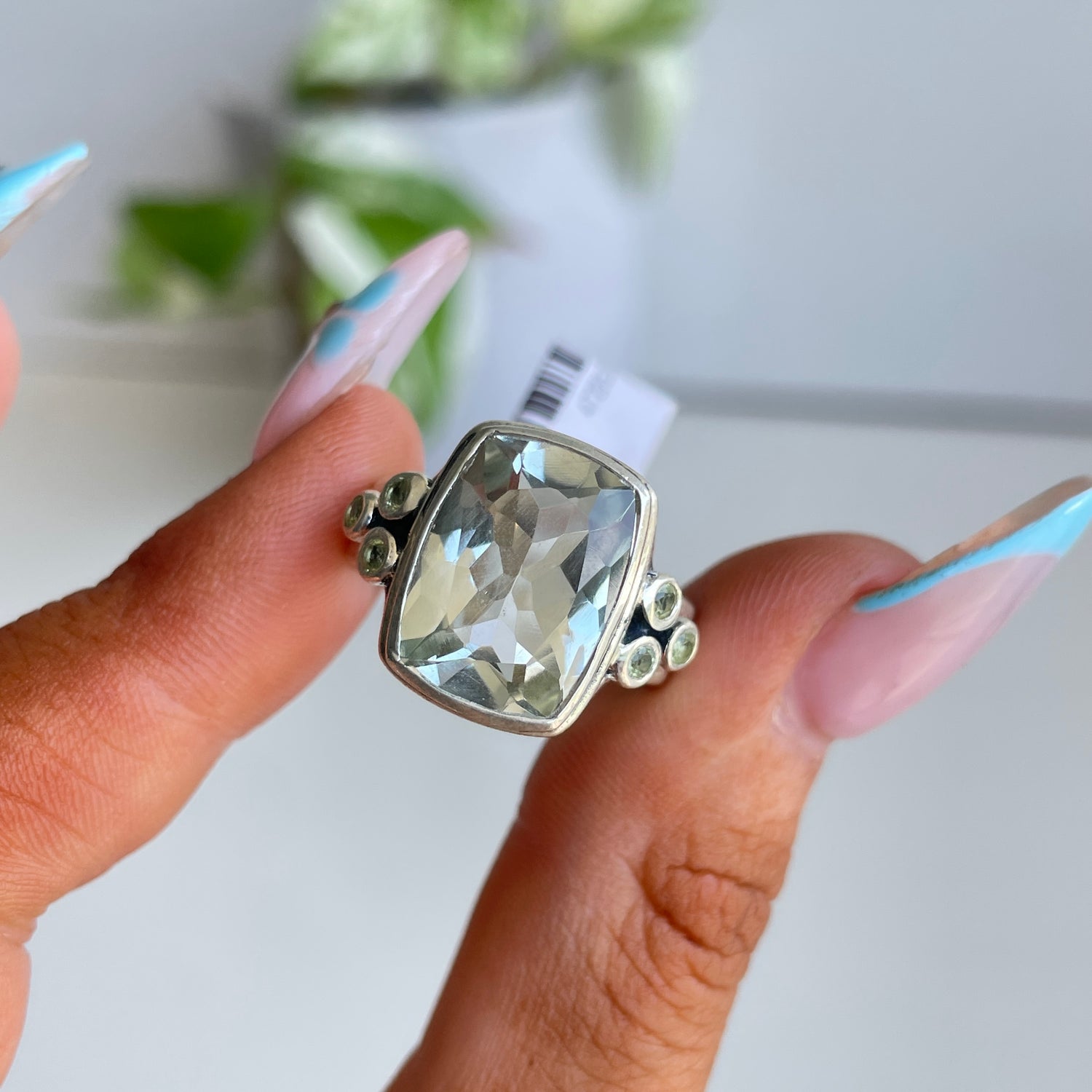 Green Amethyst Rectangle Ring Sz7.5