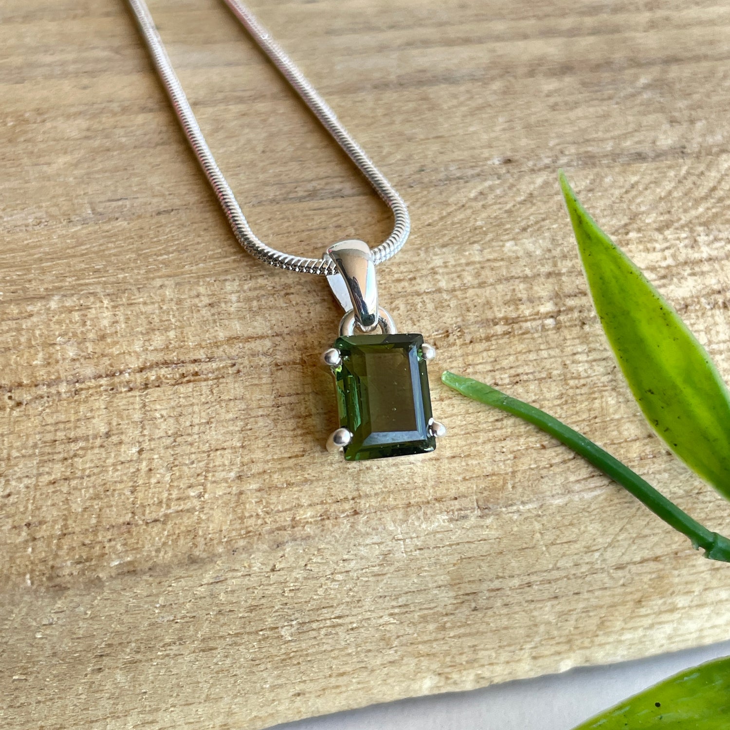 Moldavite Rectangle Faceted Pendant