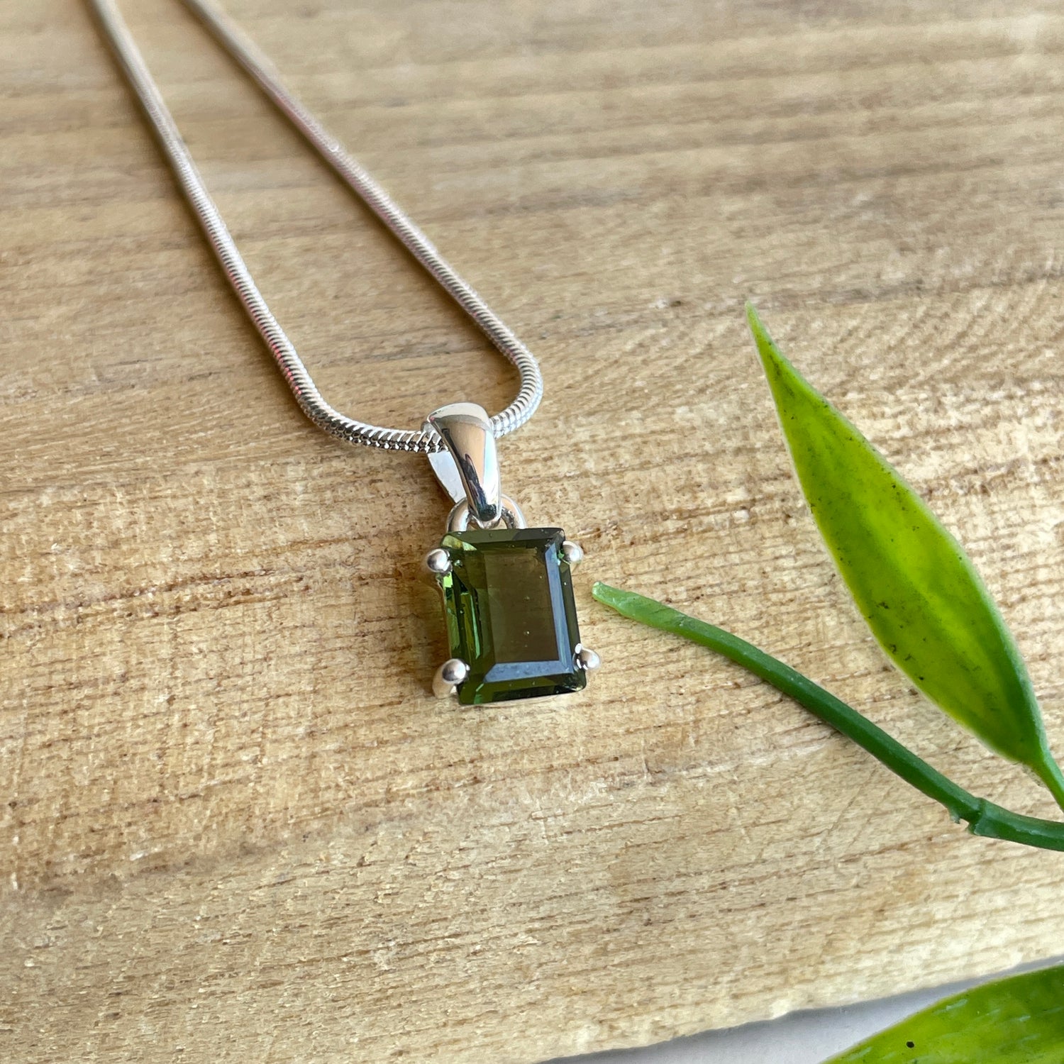 Moldavite Rectangle Faceted Pendant