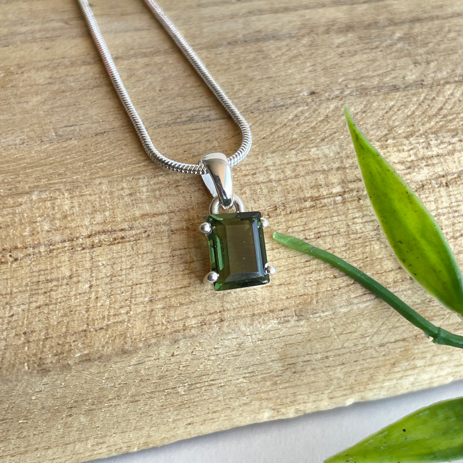 Moldavite Rectangle Faceted Pendant