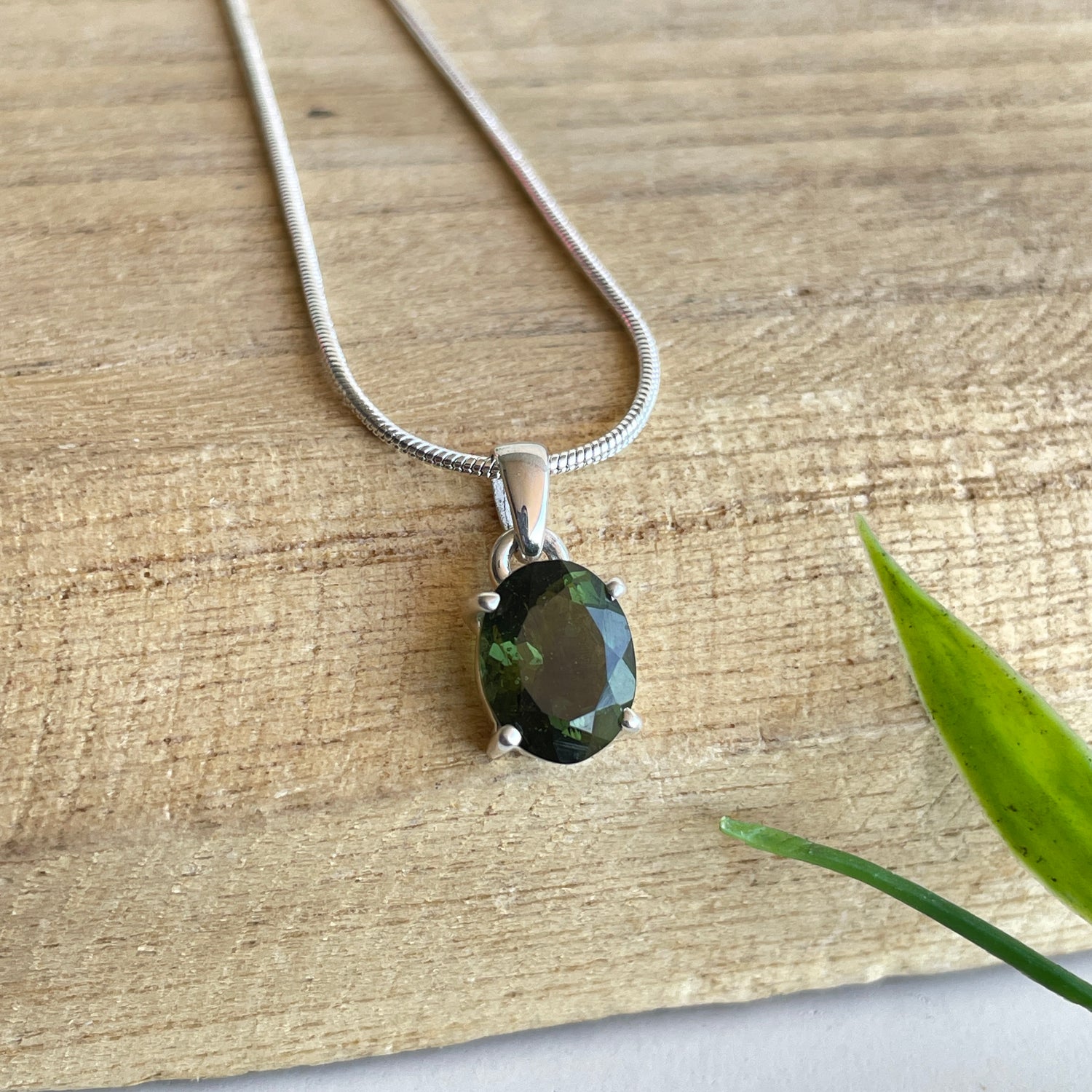 Moldavite Oval Faceted Pendant
