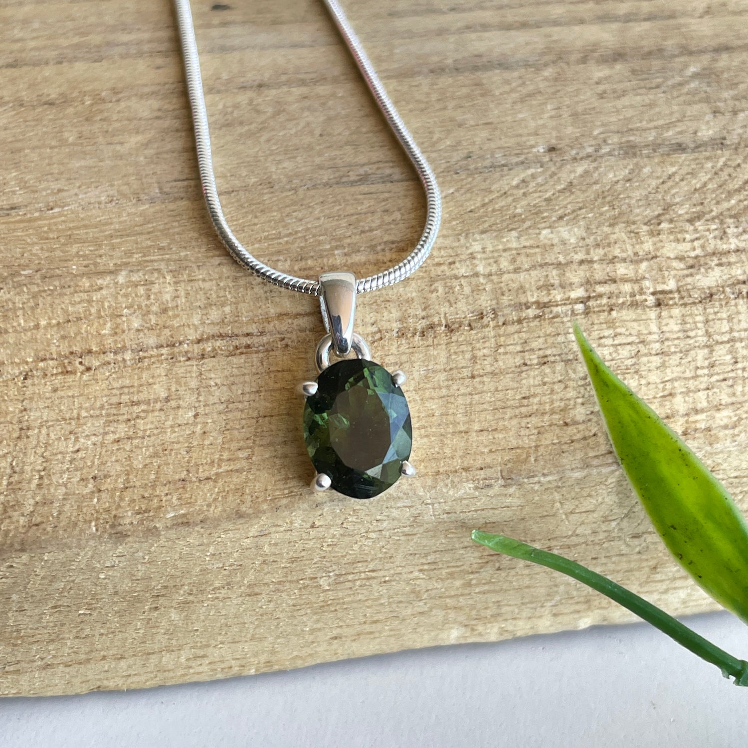 Moldavite Oval Faceted Pendant