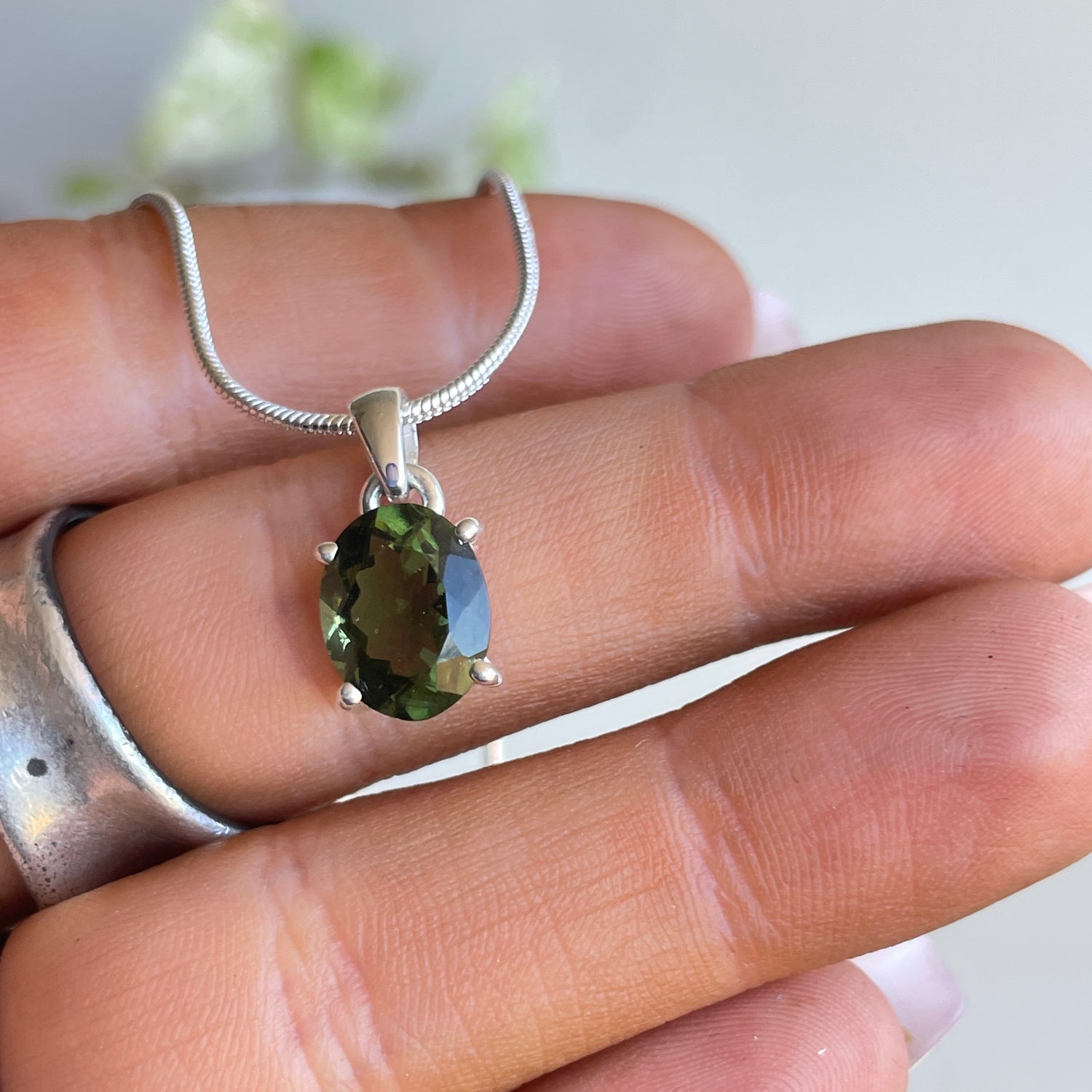 Moldavite Oval Faceted Pendant