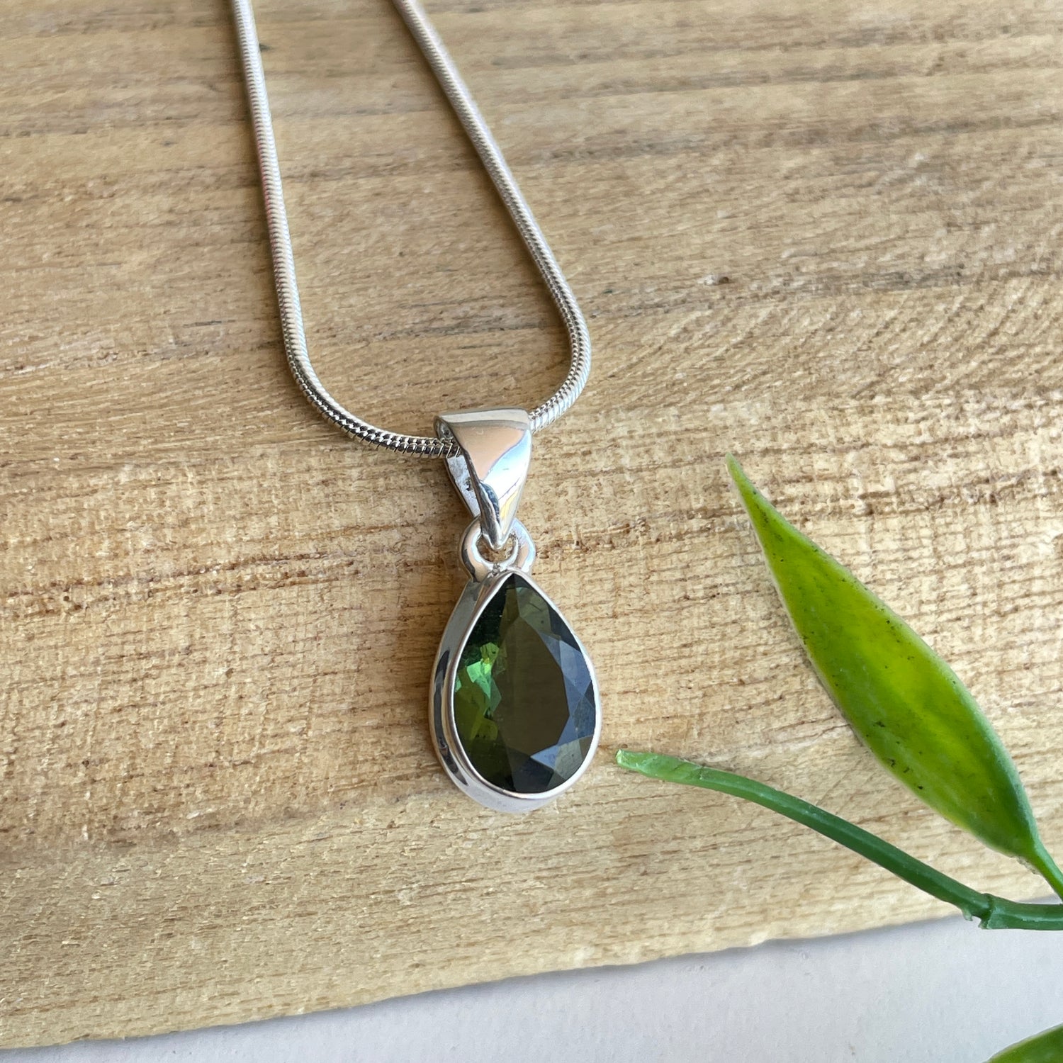 Moldavite Teardrop Faceted Pendant