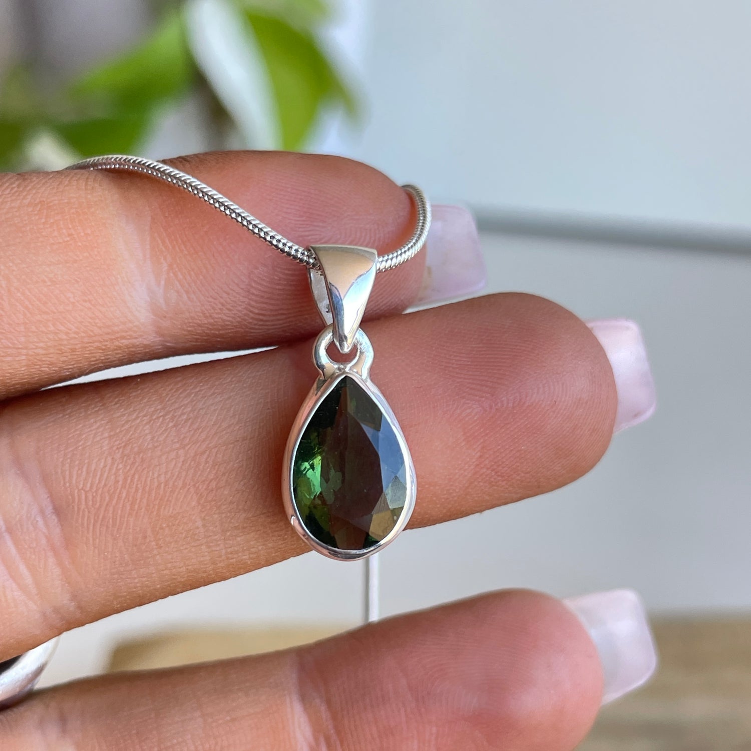 Moldavite Teardrop Faceted Pendant