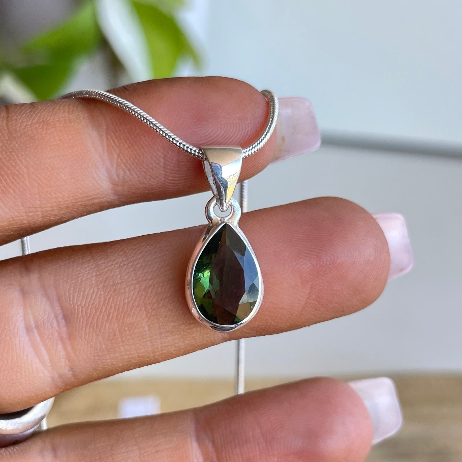 Moldavite Teardrop Faceted Pendant