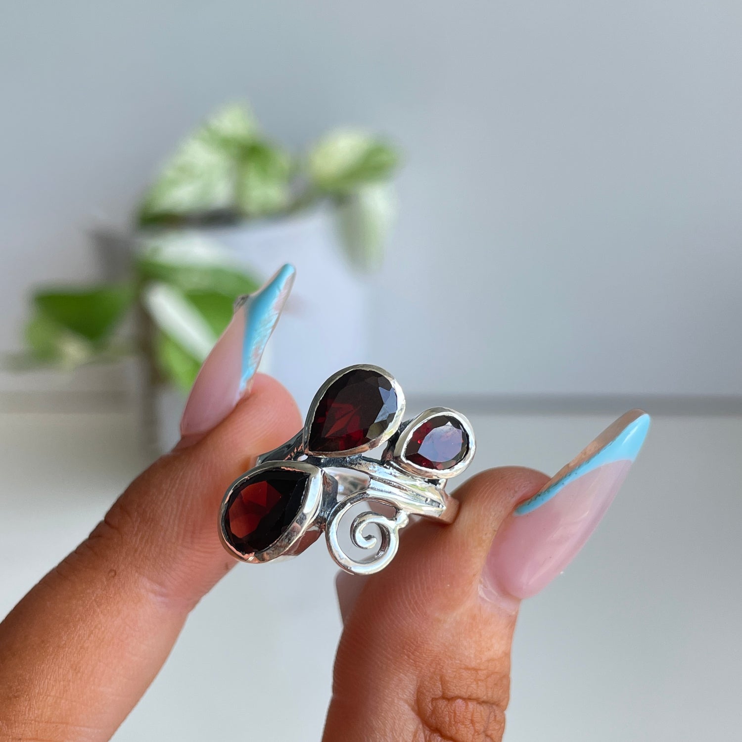 Garnet Multi Stone Teardrop Ring