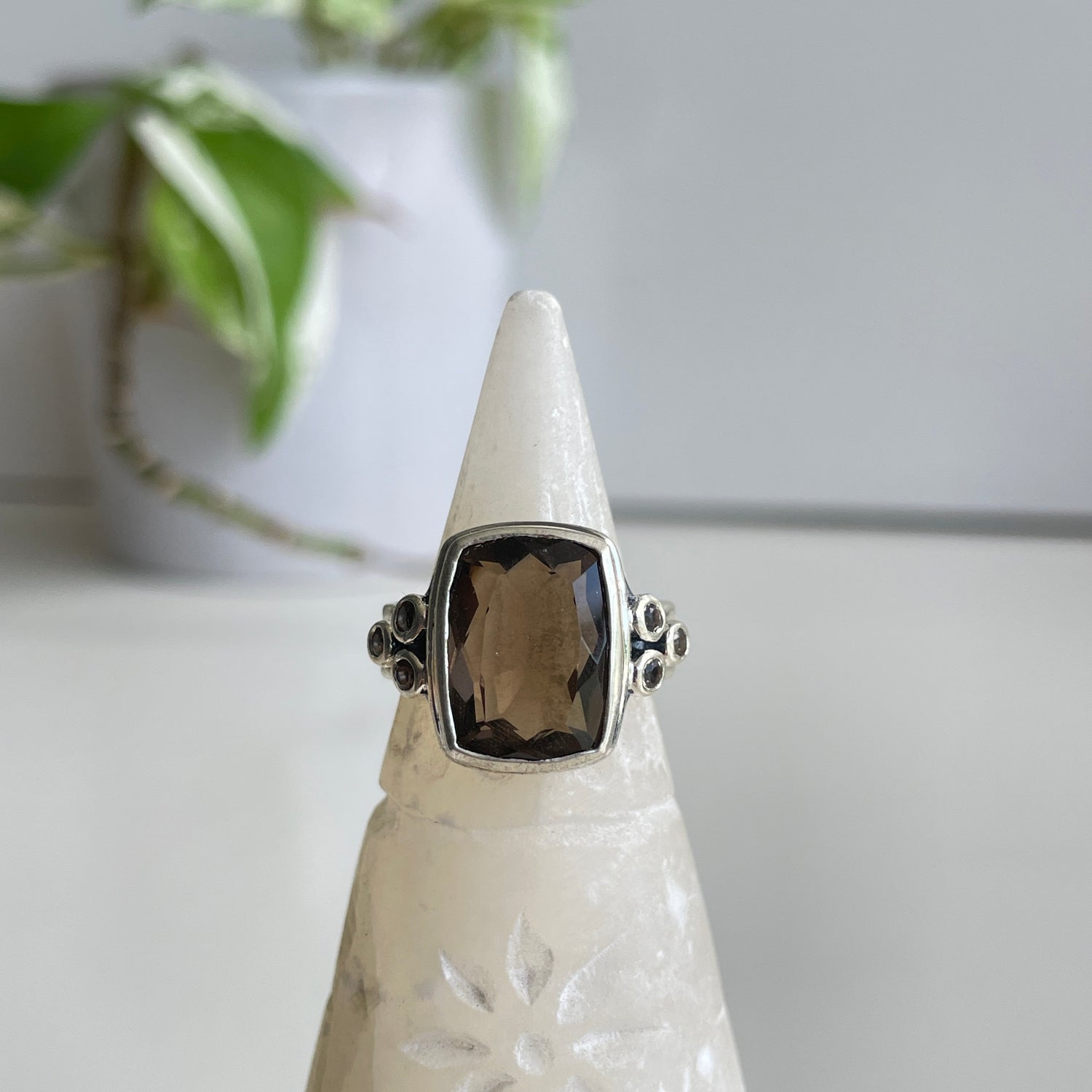 Smoky Quartz Rectangle Ring Sz7