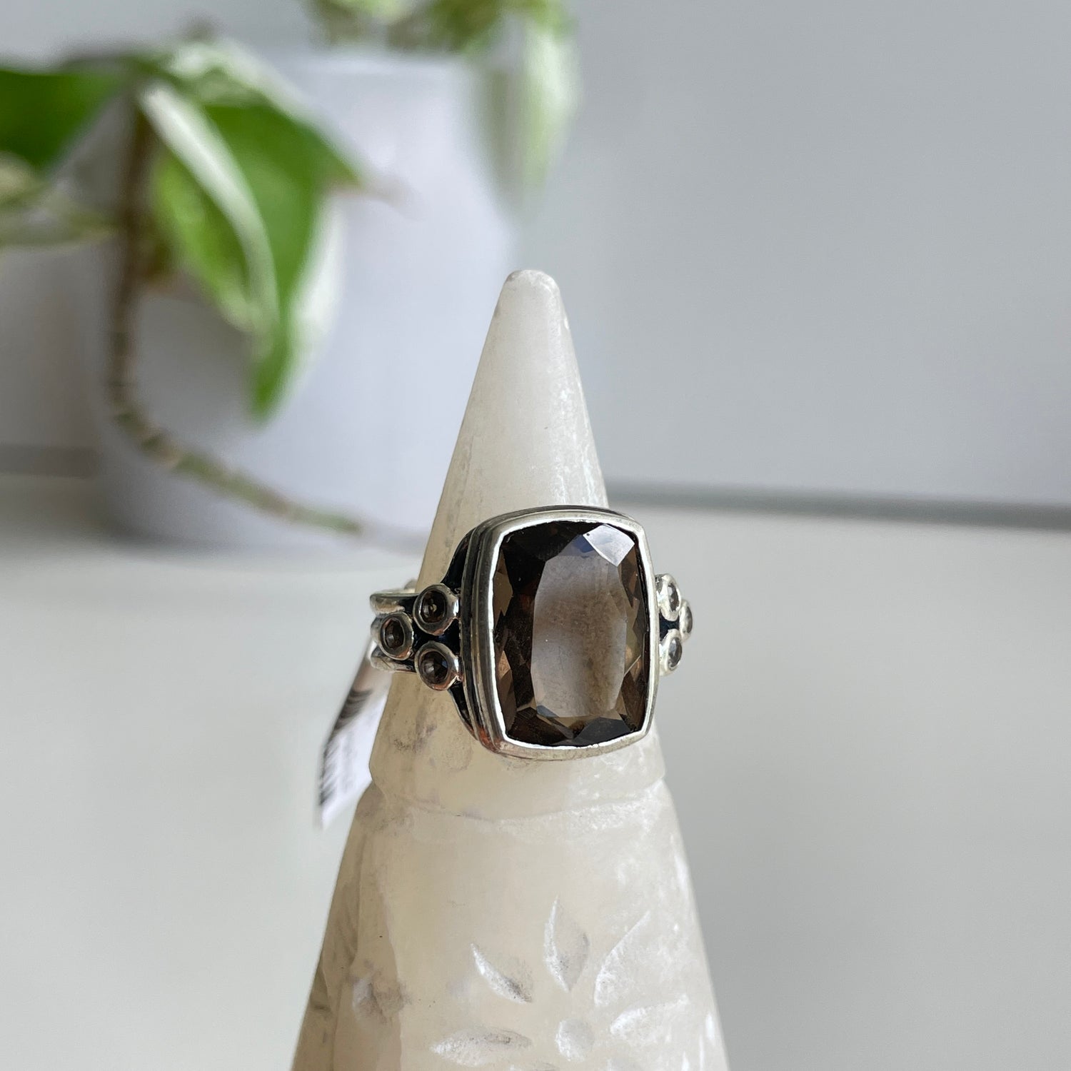 Smoky Quartz Rectangle Ring Sz7
