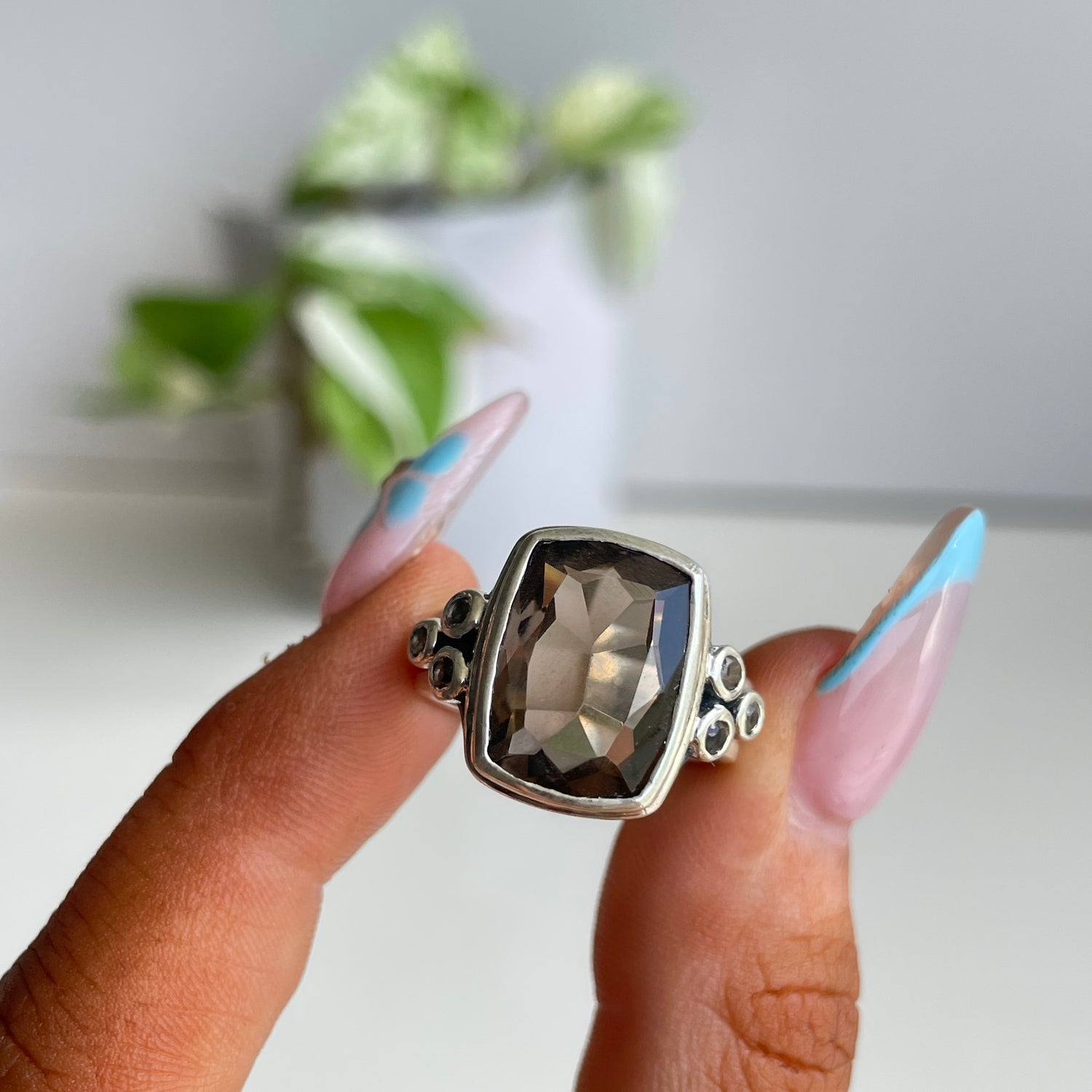 Smoky Quartz Rectangle Ring Sz7
