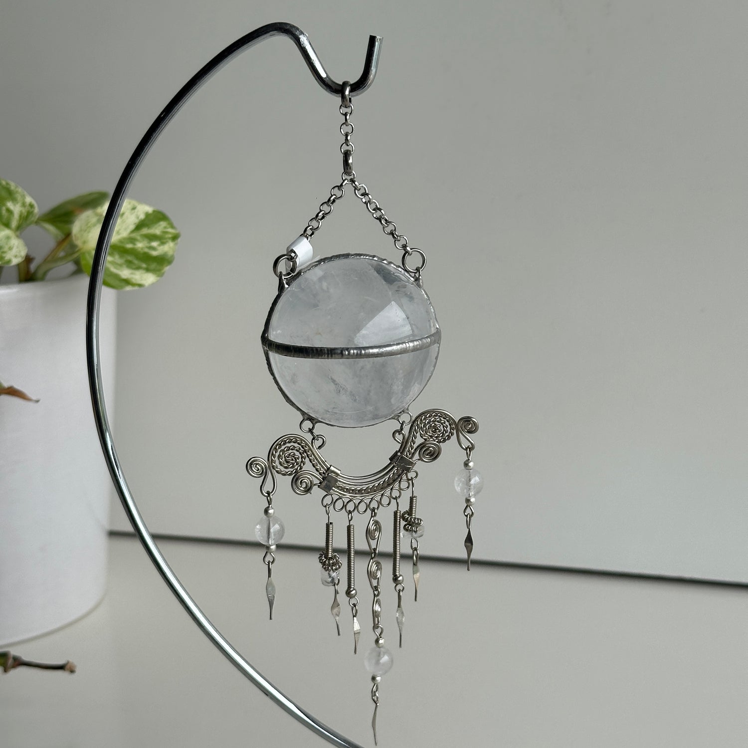 Clear Quartz Sphere Hanging Plain