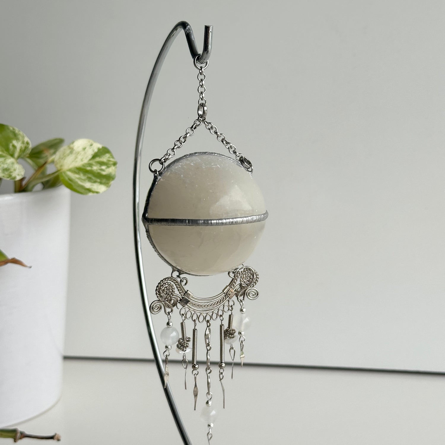 Selenite Sphere Hanging Plain