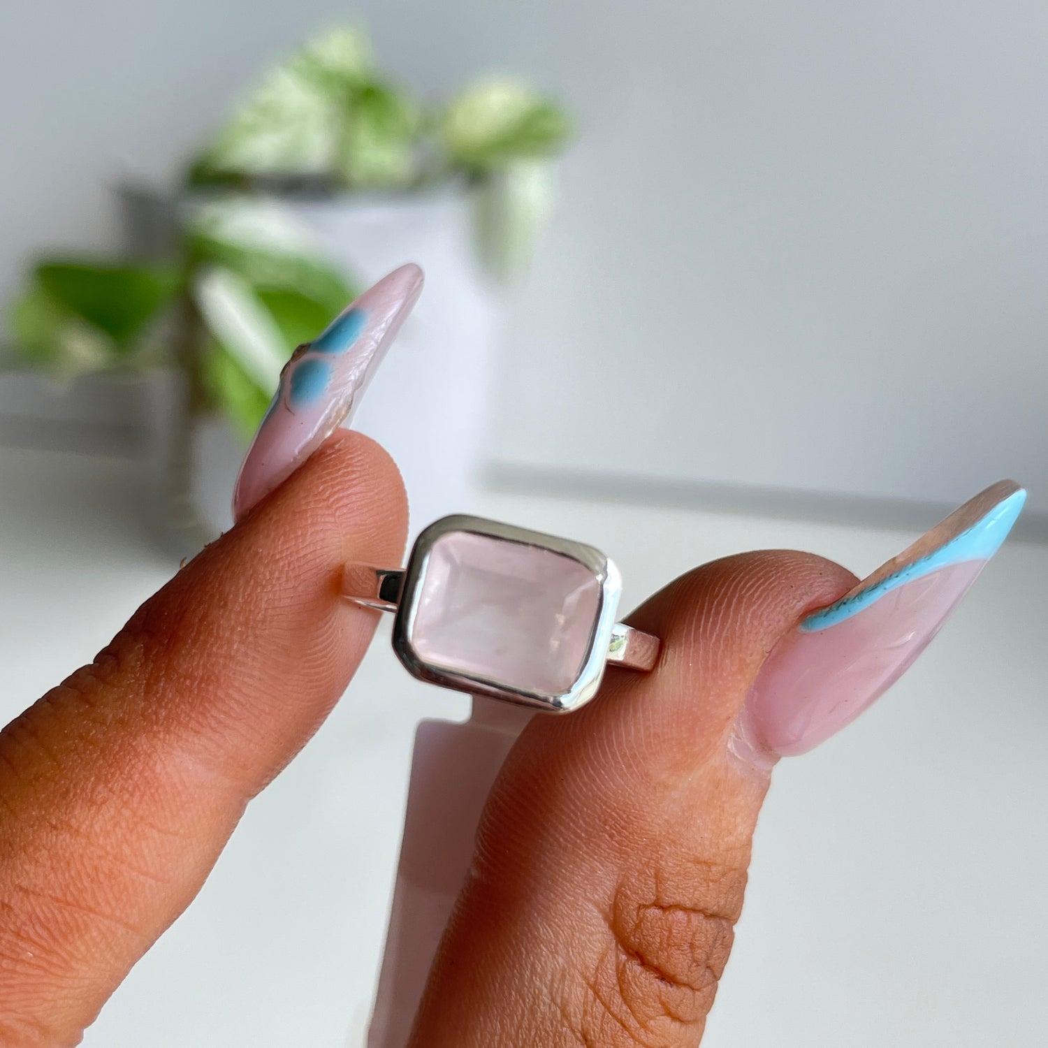 Rose Quartz Rectangle Ring