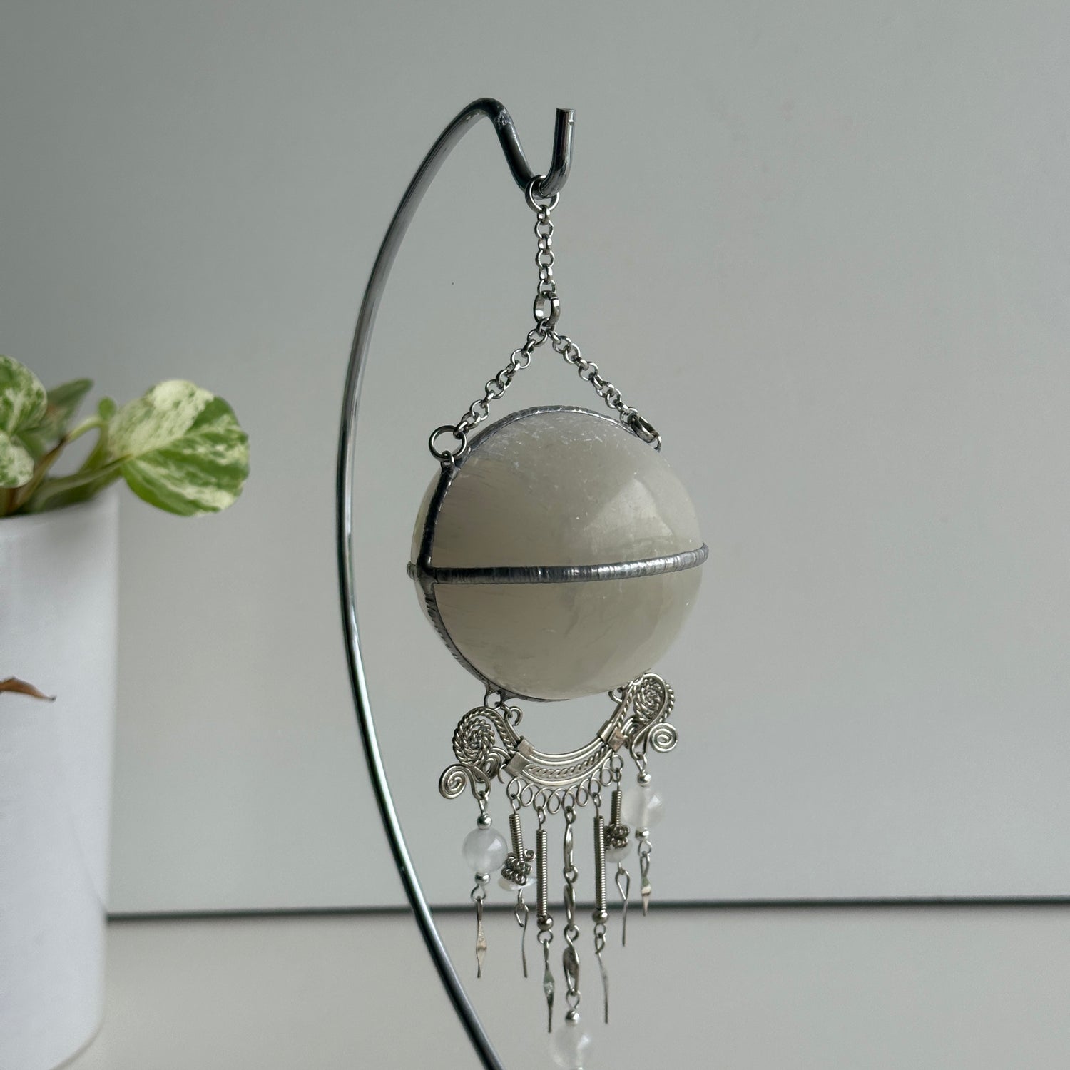 Selenite Sphere Hanging Plain