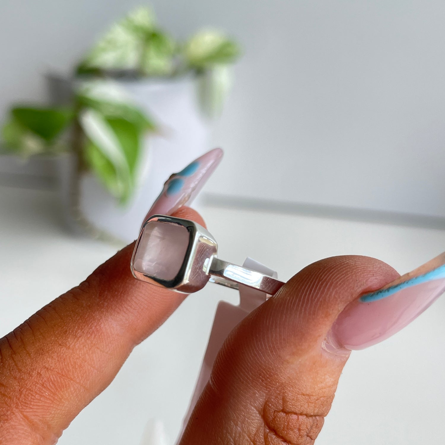 Rose Quartz Rectangle Ring