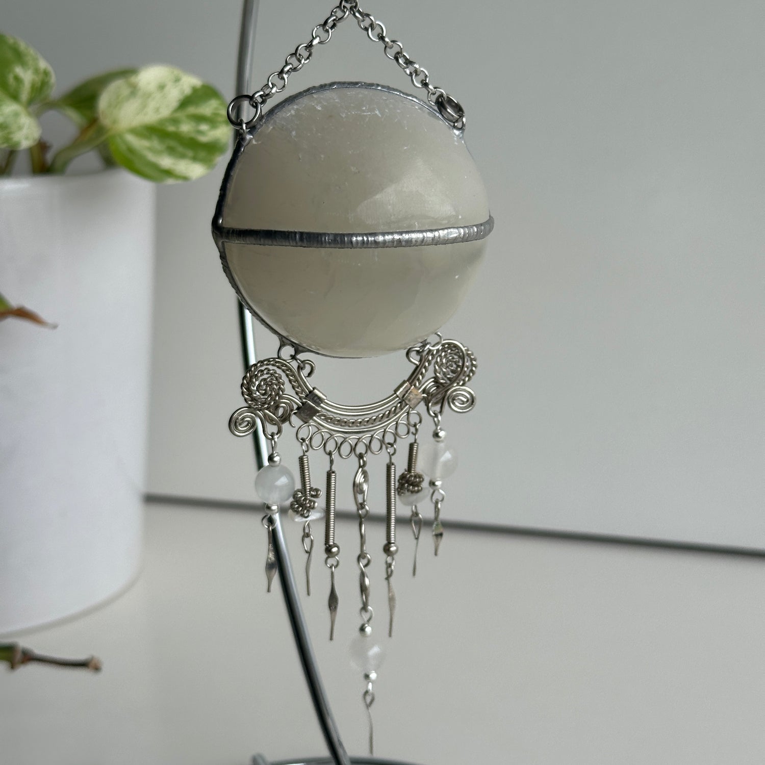 Selenite Sphere Hanging Plain