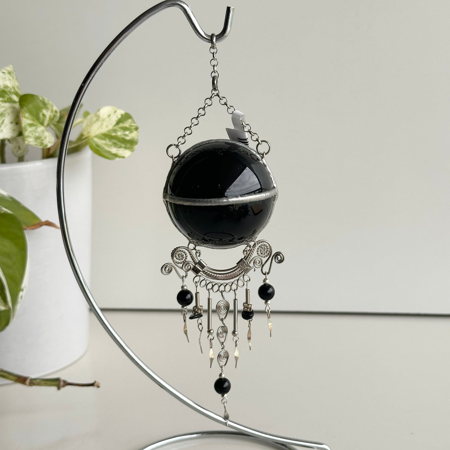 Black Obsidian Sphere Hanging Plain
