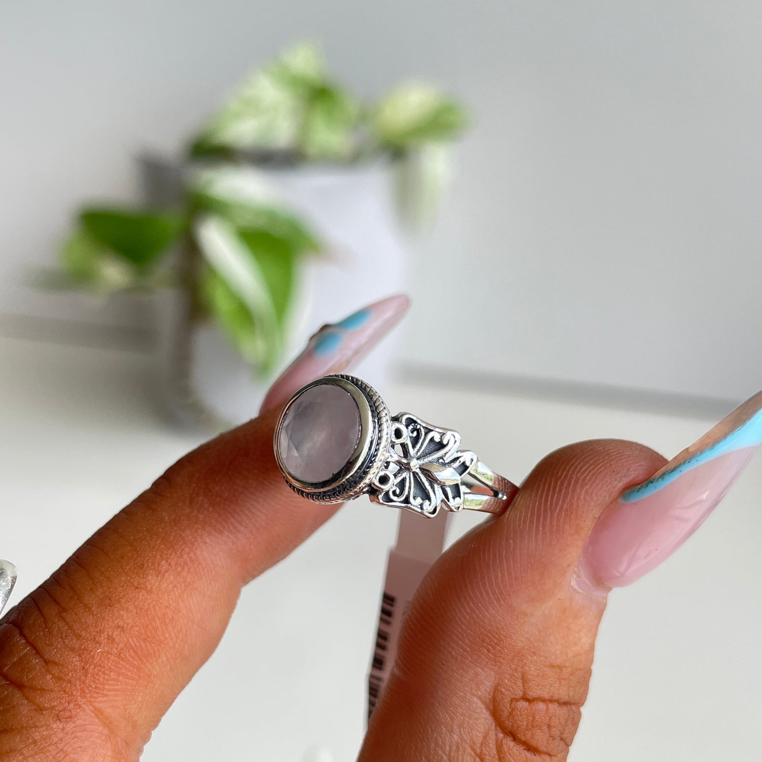 Rose Quartz Butterfly Ring