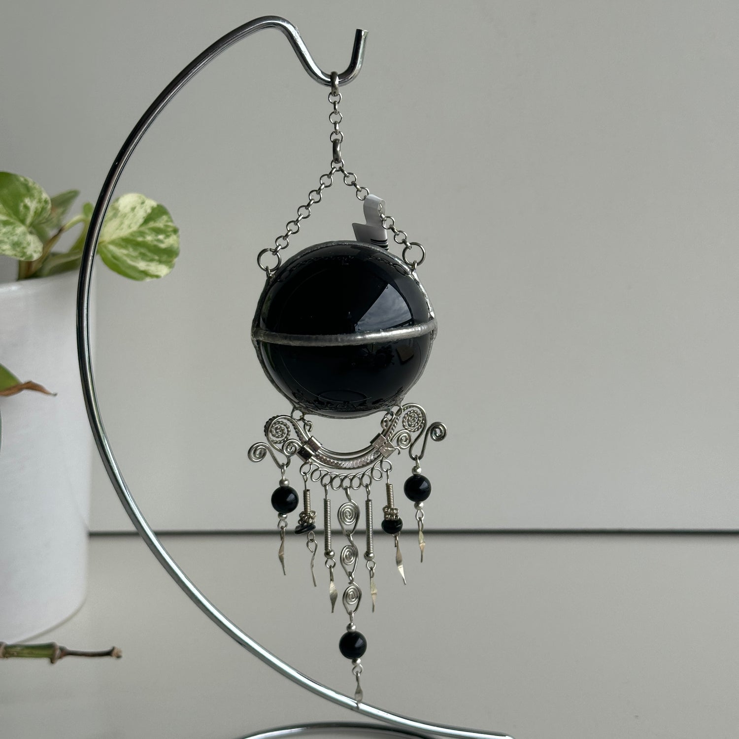 Black Obsidian Sphere Hanging Plain