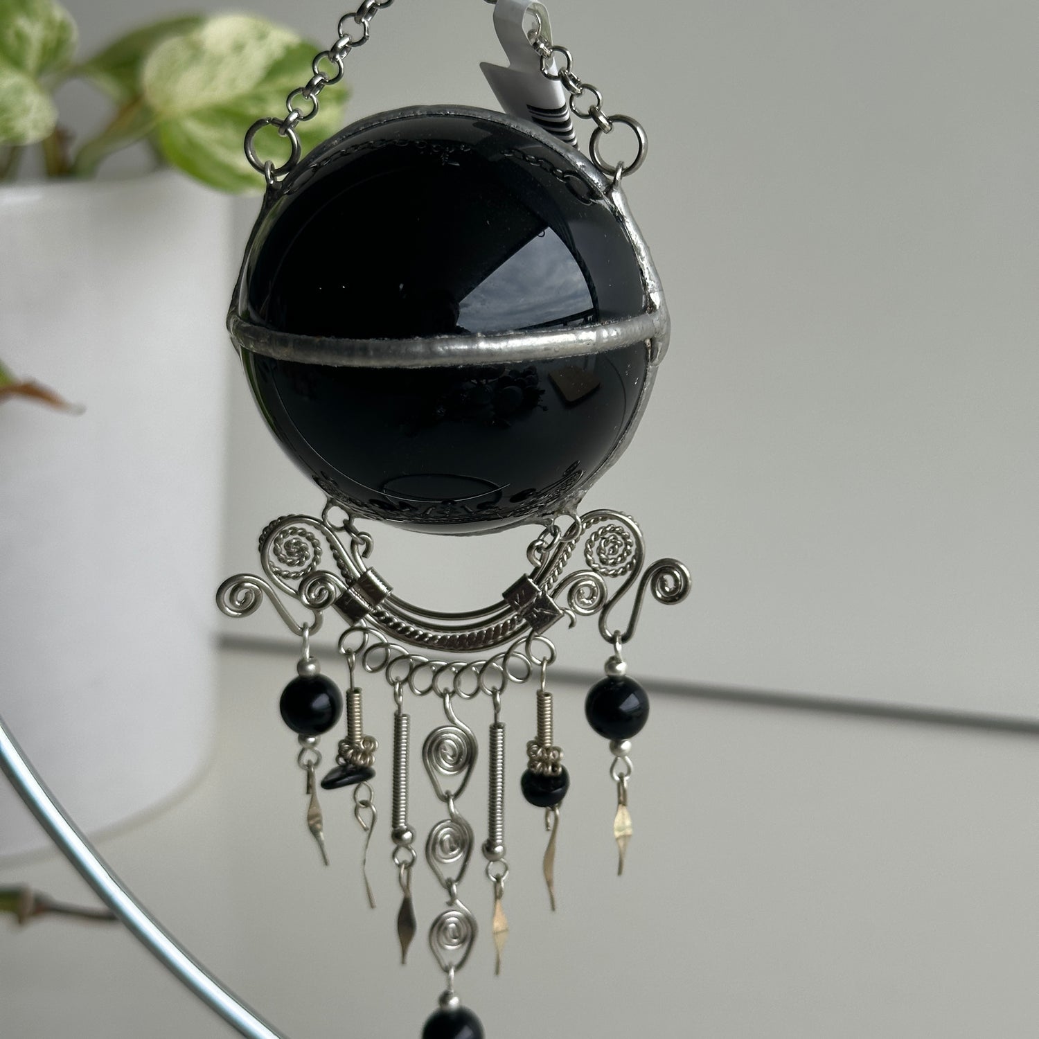 Black Obsidian Sphere Hanging Plain