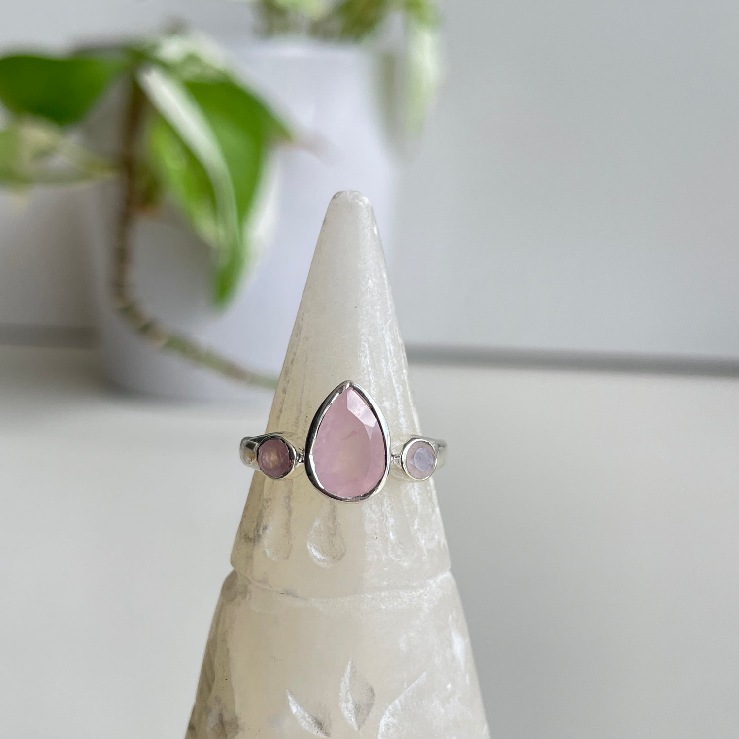 Rose Quartz Triple Stone Ring
