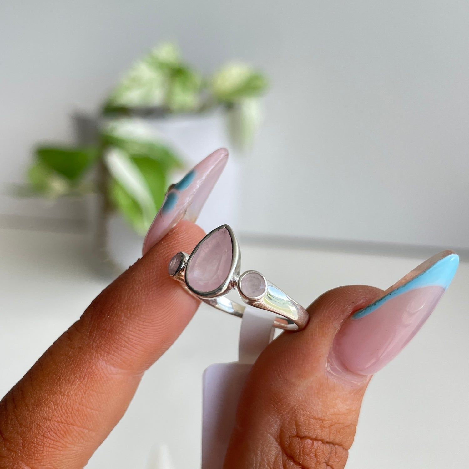 Rose Quartz Triple Stone Ring