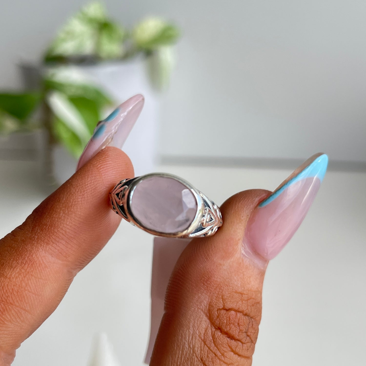 Rose Quartz Oval Ring
