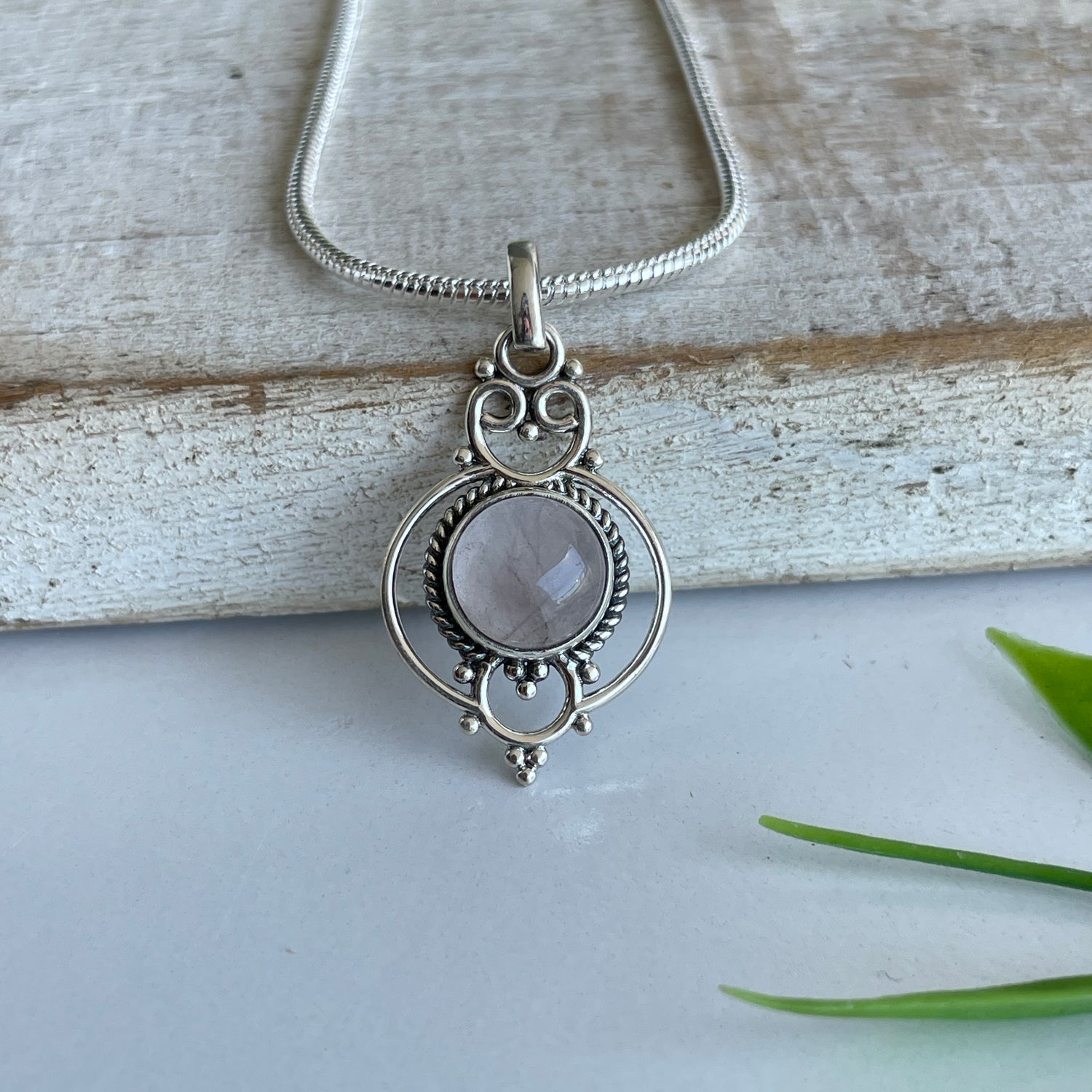 Rose Quartz Filigree Pendant