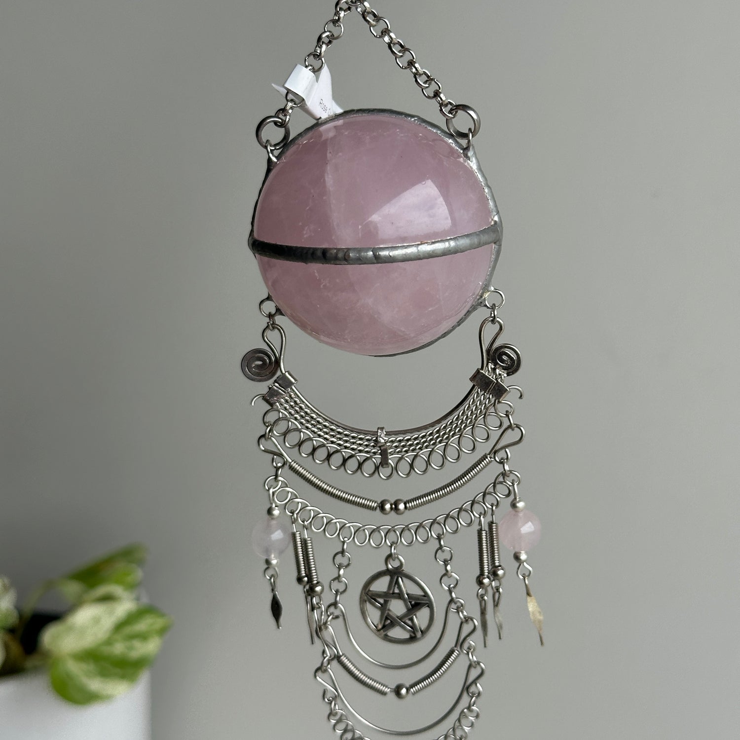 Rose Quartz Sphere Hanging Plain
