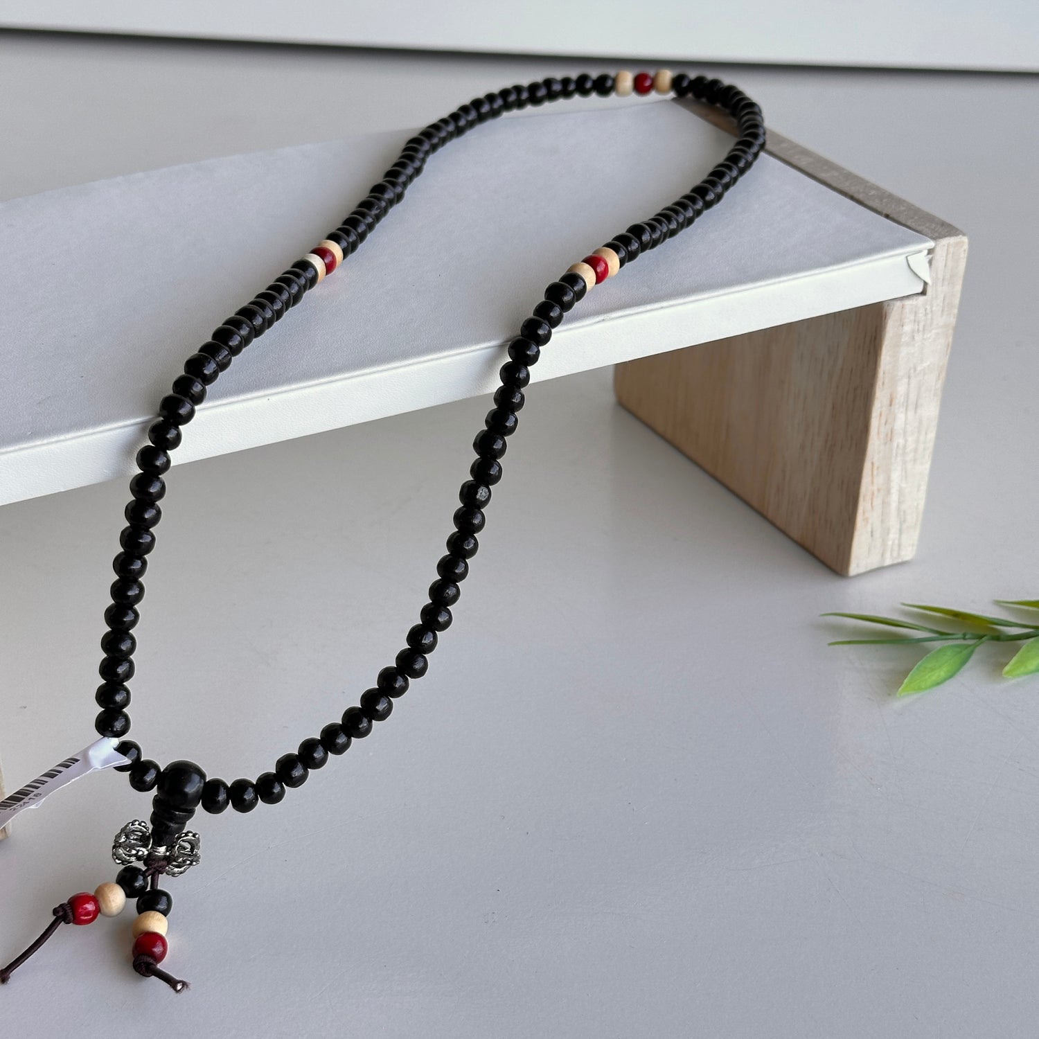 Mala Beads Red and Cream Wood