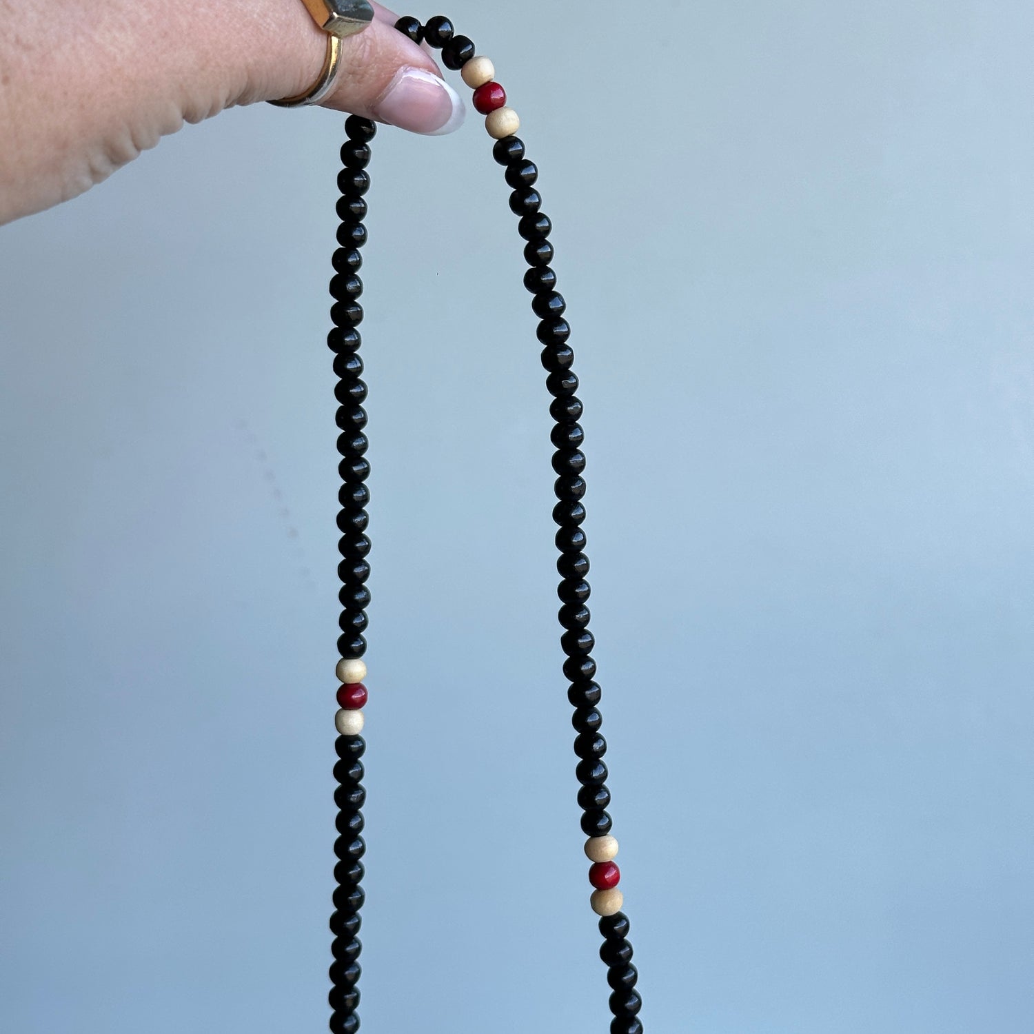 Mala Beads Red and Cream Wood