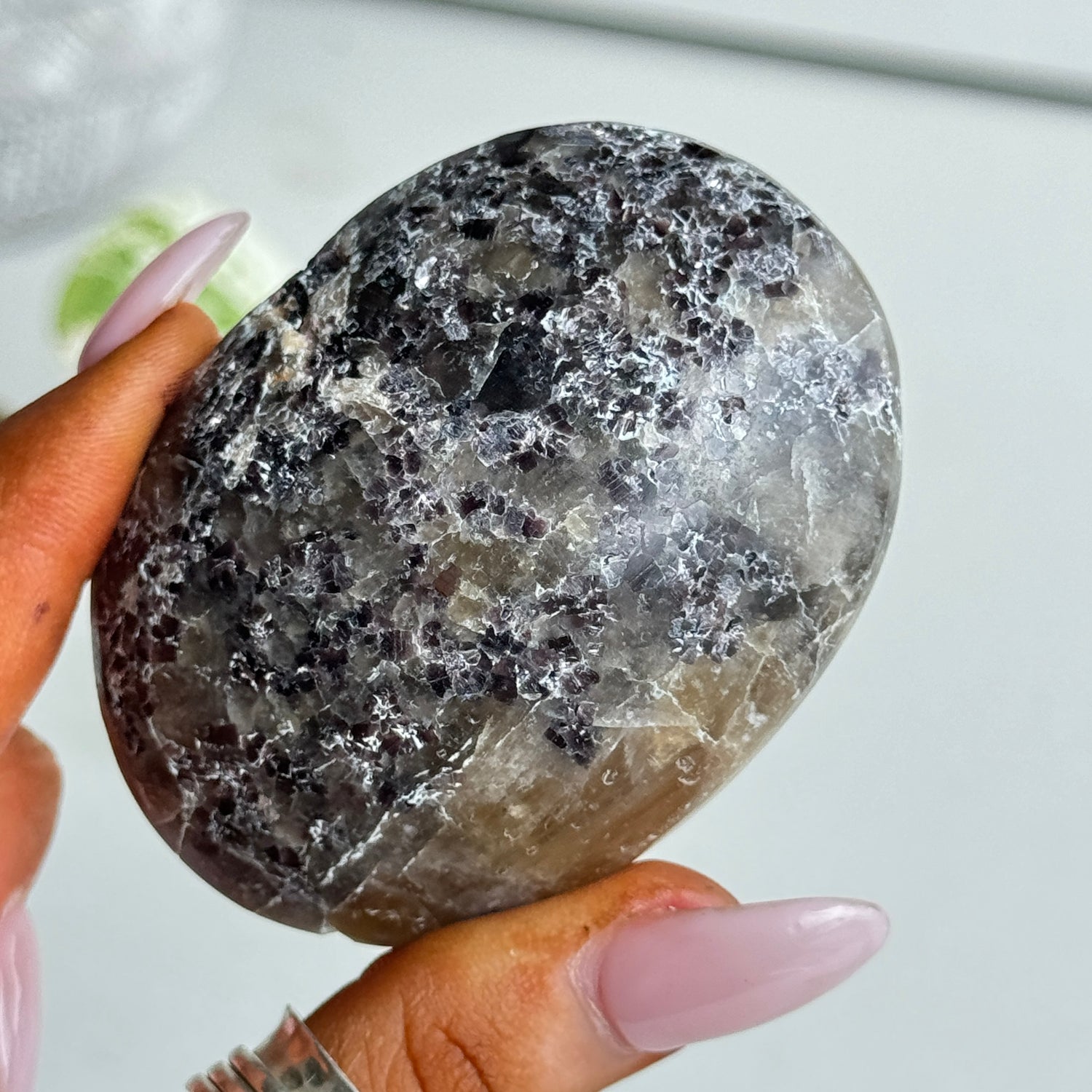 Lepidolite With Tourmaline & Albite Palmstone 124g