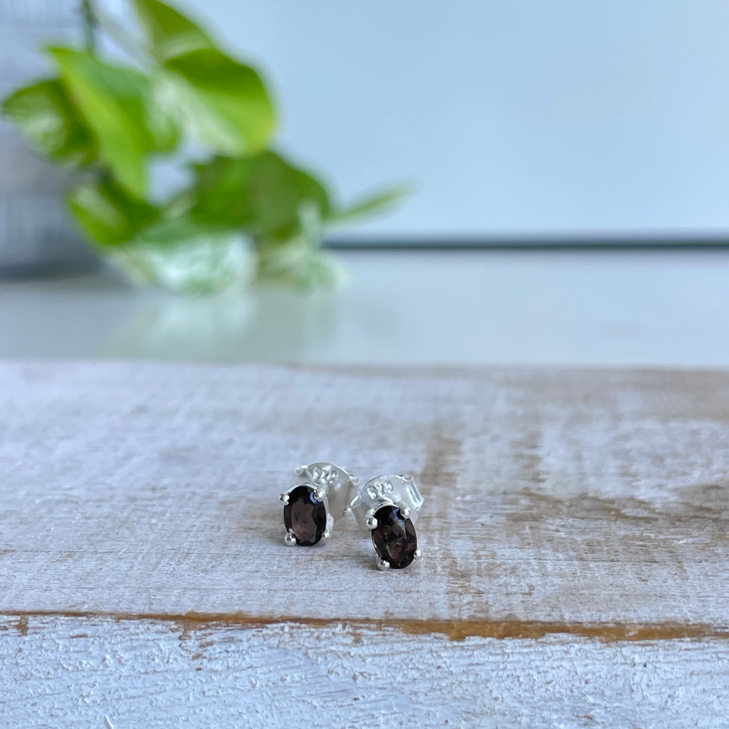 Smoky Quartz Oval Stud Earrings