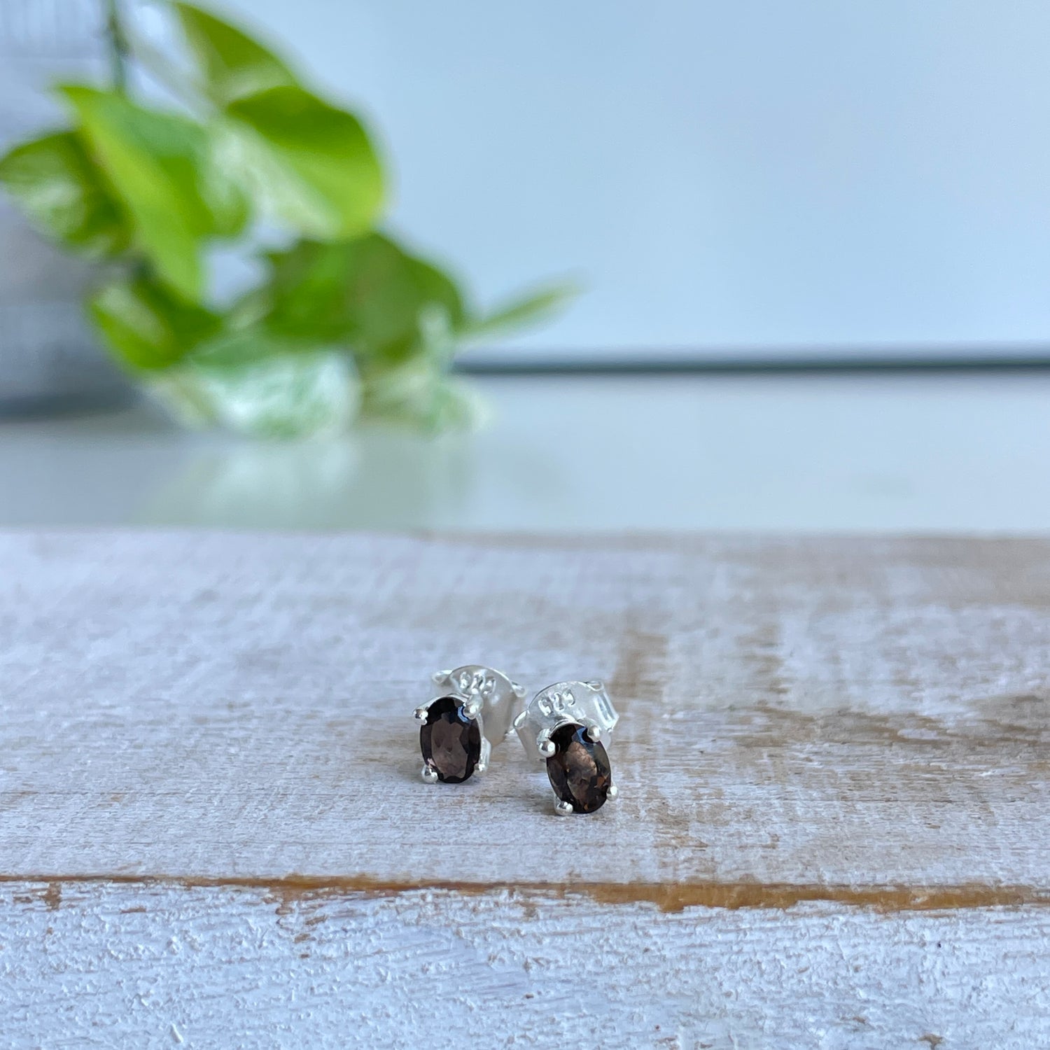 Smoky Quartz Oval Stud Earrings