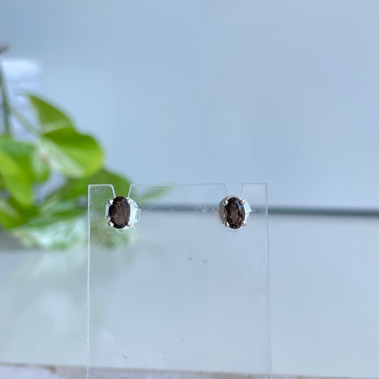 Smoky Quartz Oval Stud Earrings