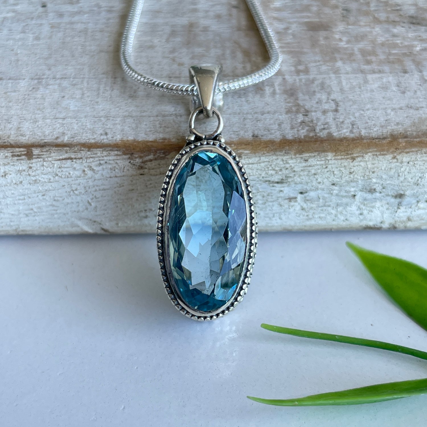 Blue Topaz Oval Pendant