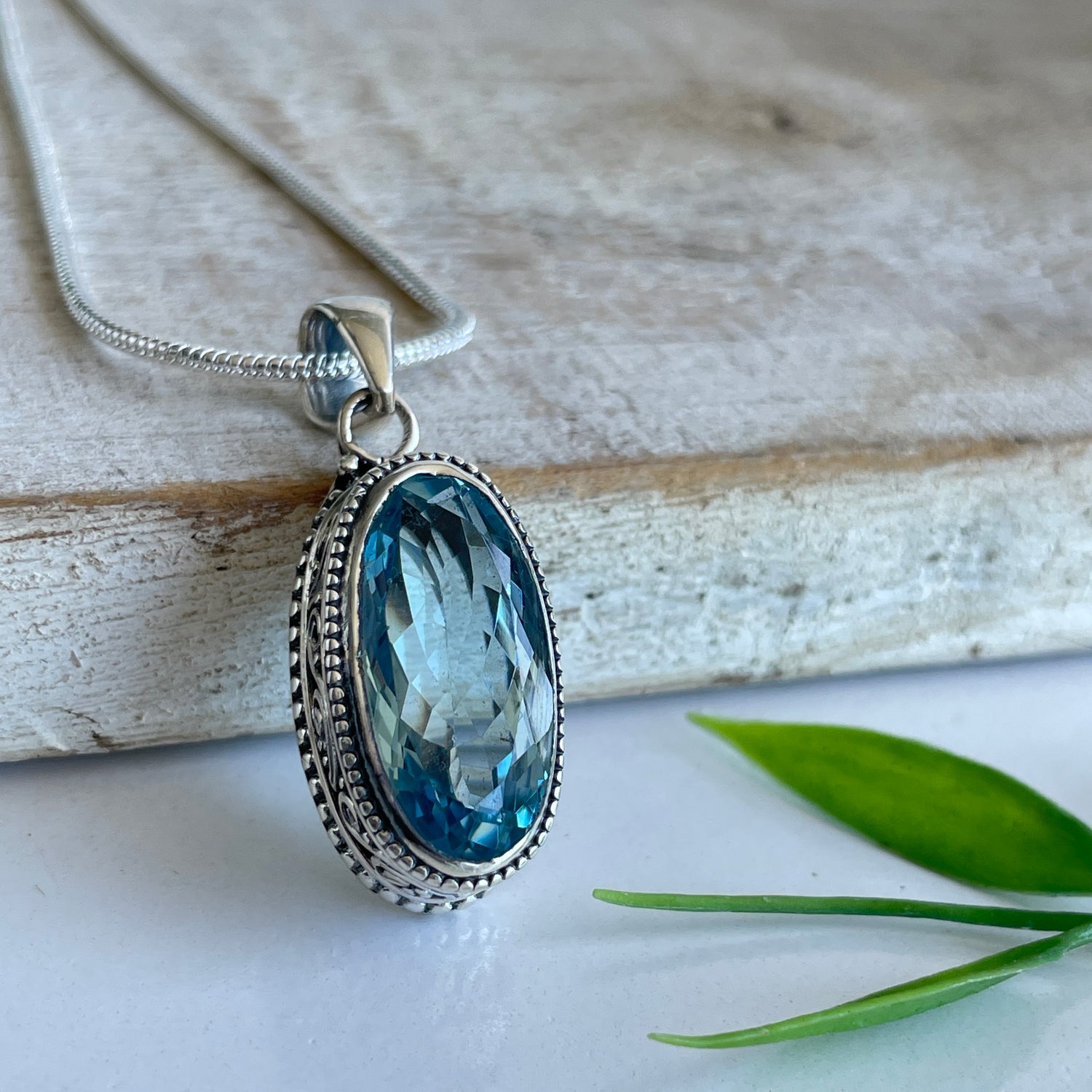 Blue Topaz Oval Pendant