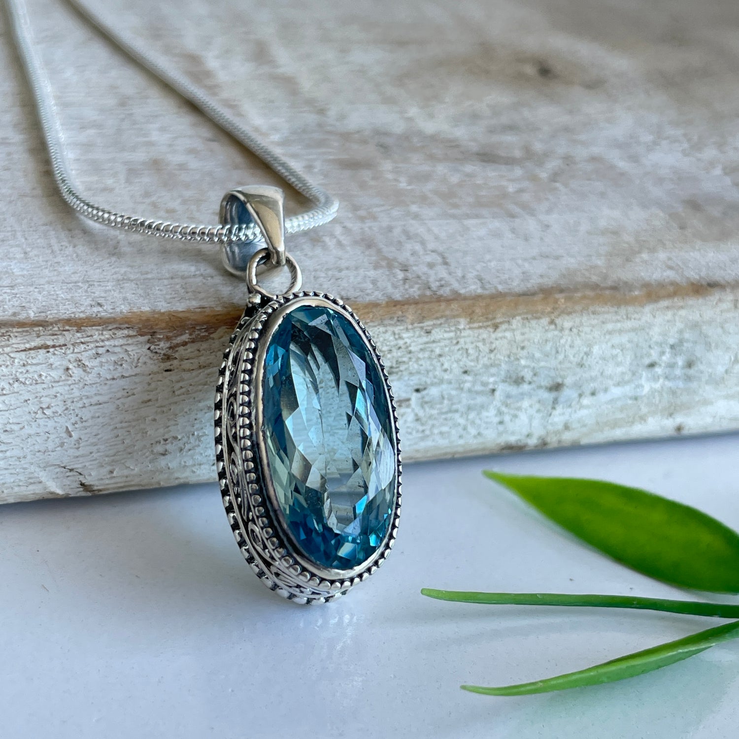 Blue Topaz Oval Pendant