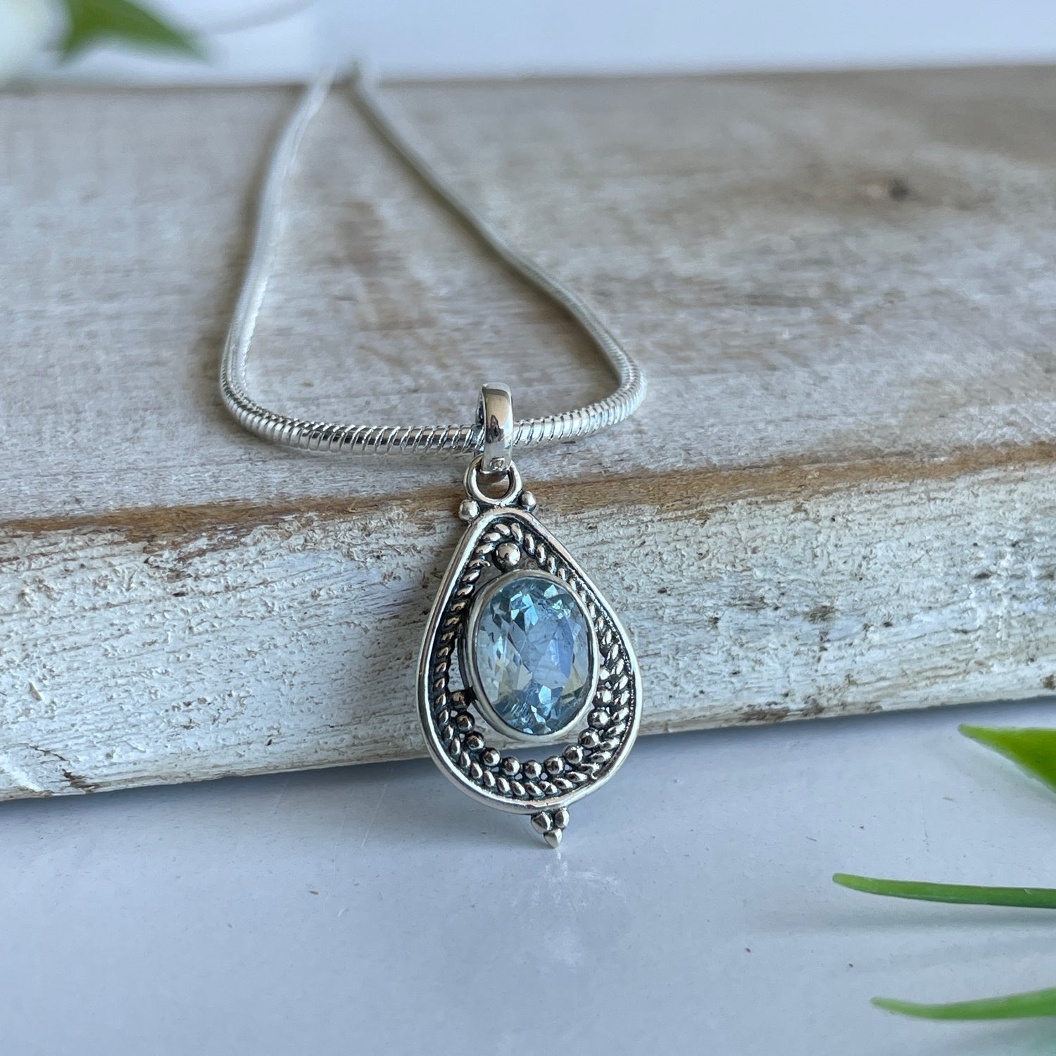 Blue Topaz Teardrop Pendant