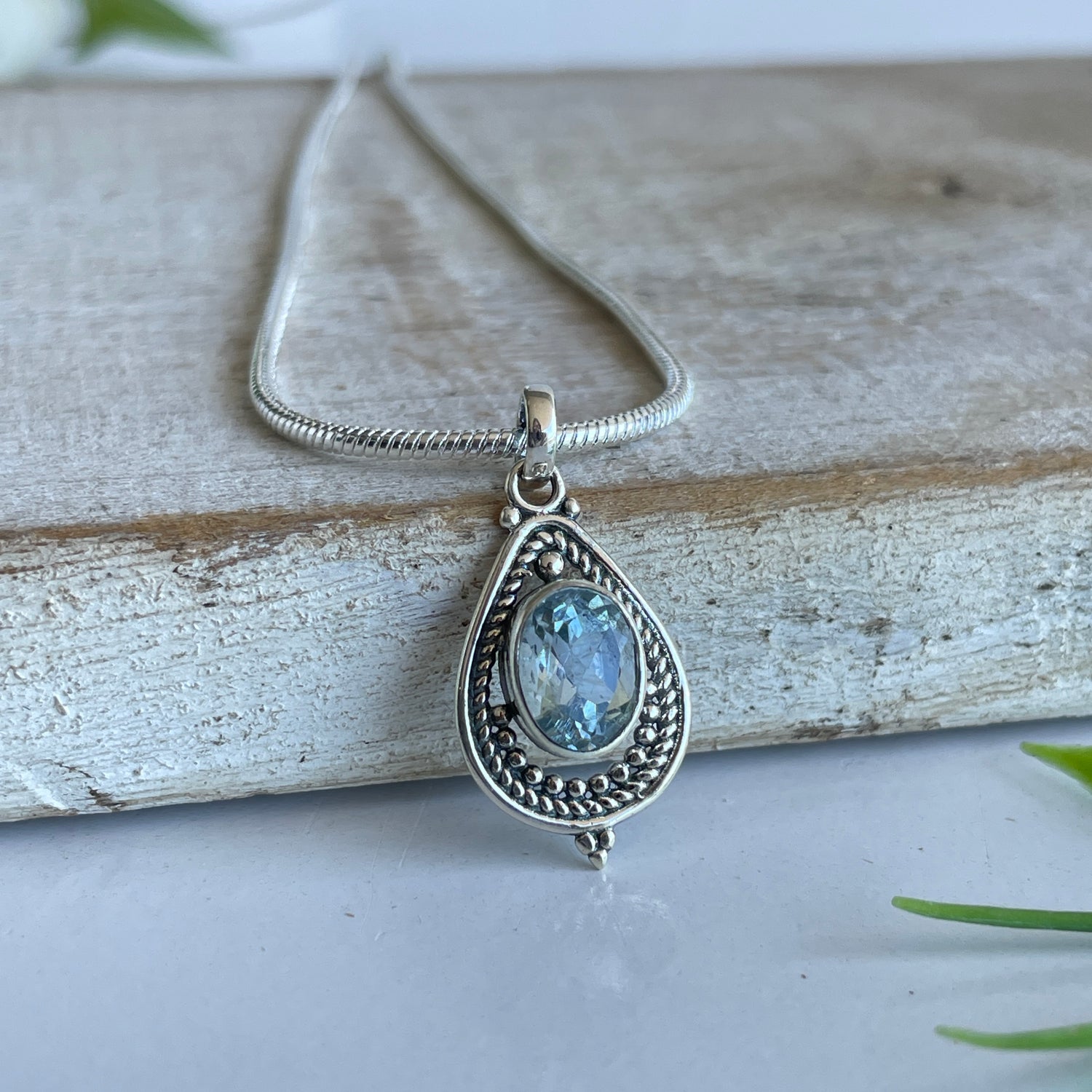 Blue Topaz Teardrop Pendant